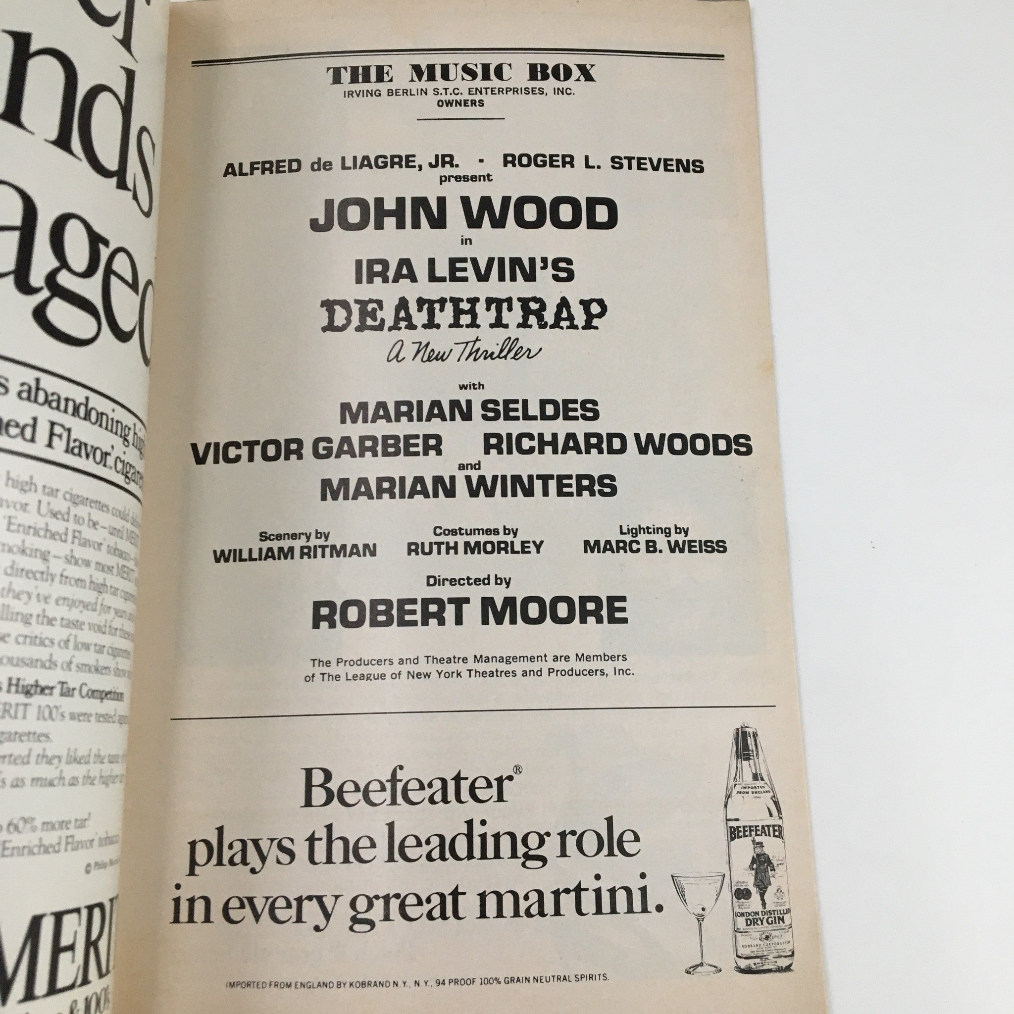 1978 Playbill The Music Box John Wood in Ira Levin's Deathtrap by Robert Moore