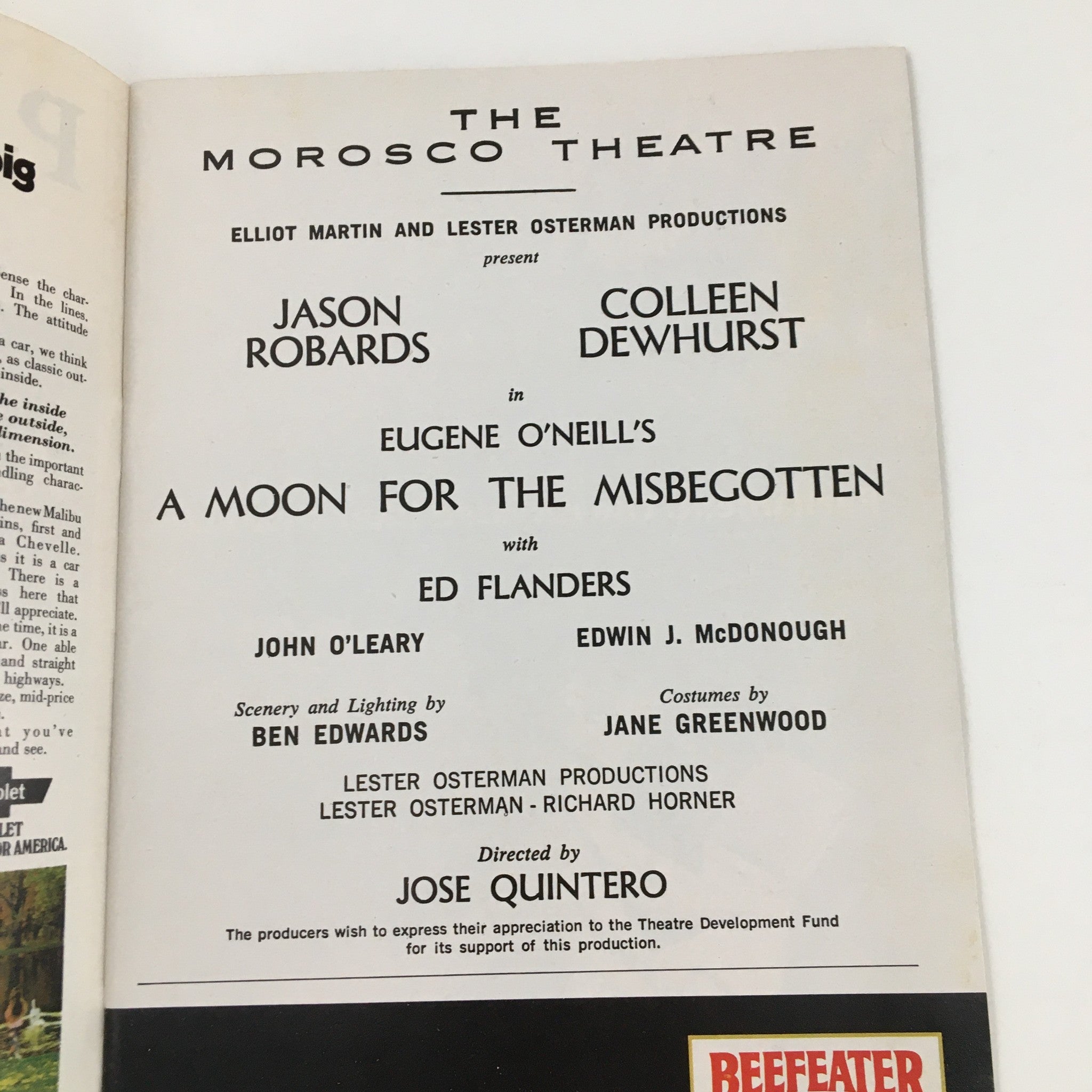 1974 Playbill The Morosco Theatre A Moon For The Misbegotten by Jose Quintero