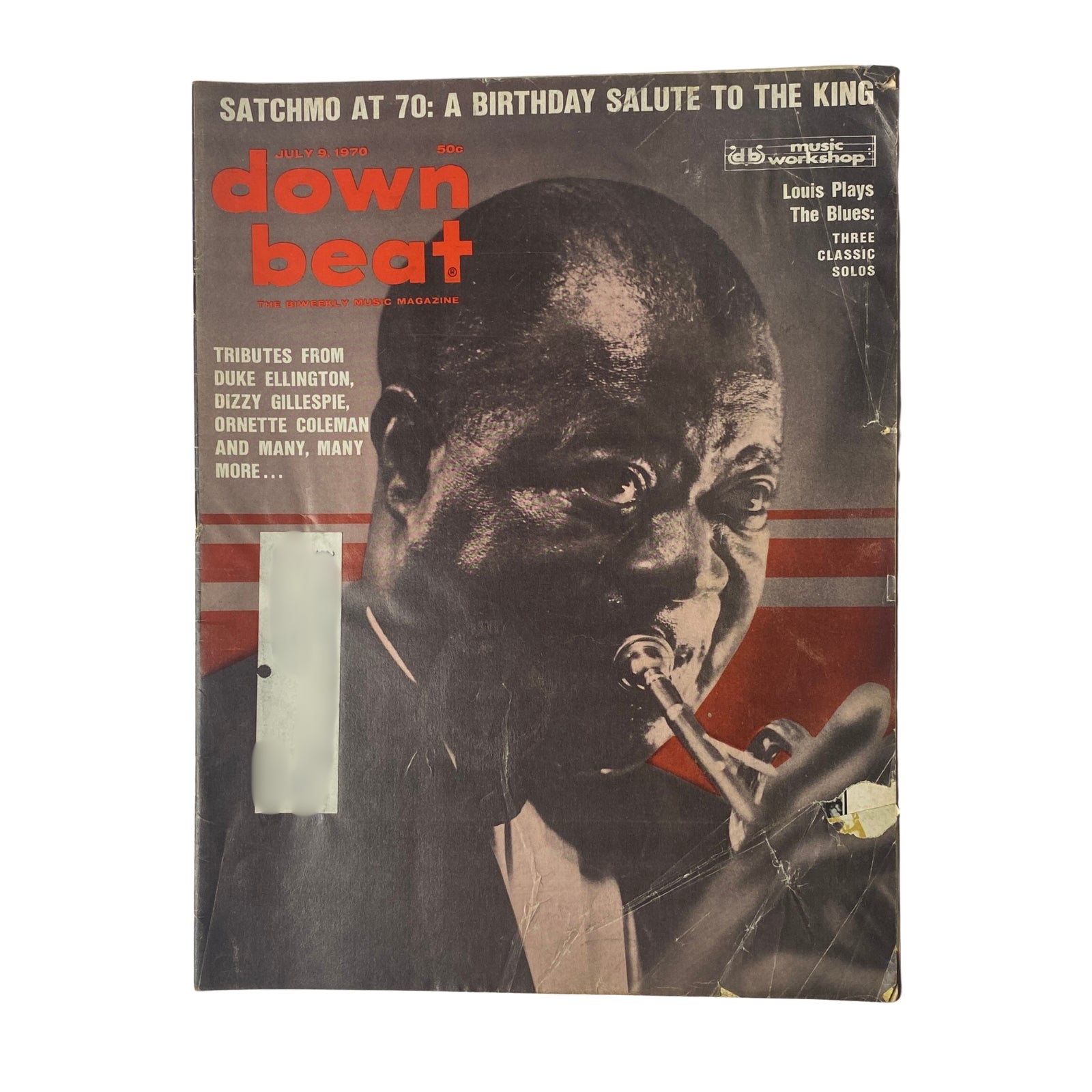 Cover of Down Beat Magazine July 9, 1970, Vol 37 No. 13 featuring Louis Armstrong, celebrating his 70th birthday, with tributes and retrospectives from leading jazz critics.