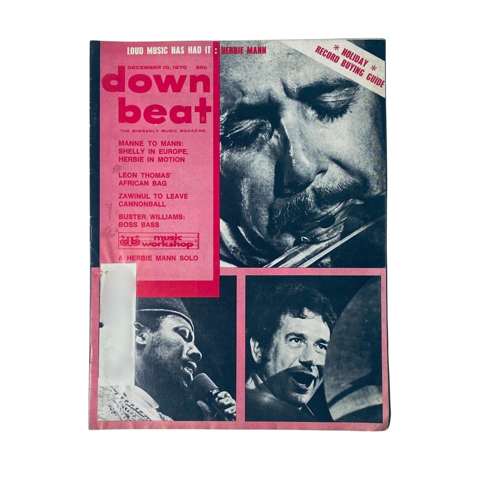 Cover of Down Beat Magazine December 10, 1970 featuring Herbie Mann and Jan Persson, showcasing articles on jazz music, including 'Herbie's Mann-Made World,' 'Shelly Manne,' and 'Buster Williams.'