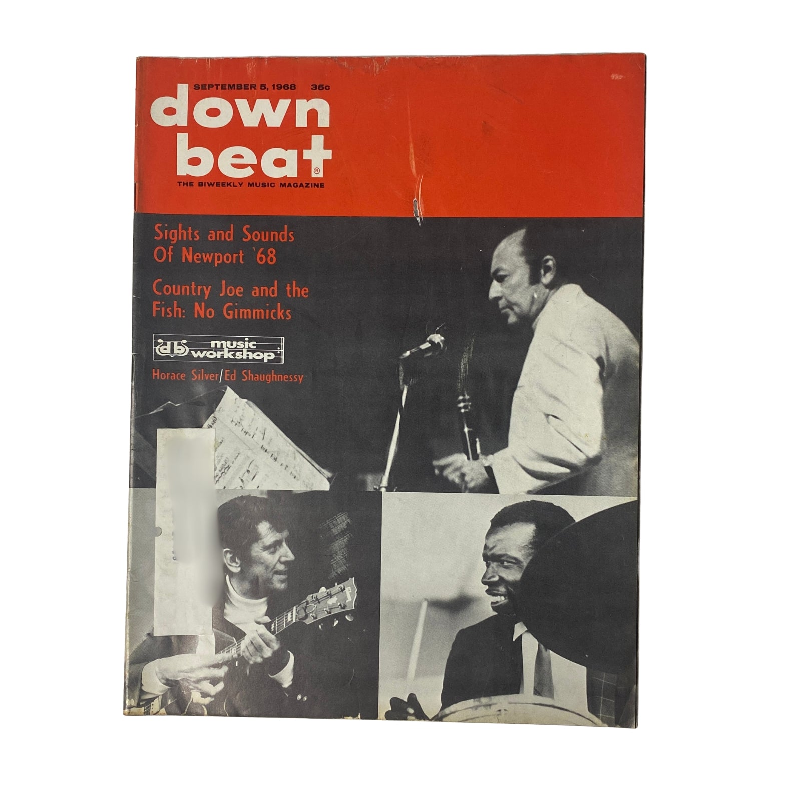 Cover of Down Beat Magazine, September 5, 1968, Vol. 35 No. 18 featuring Horace Silver and Ed Shaughnessy, with a headline about the Newport Jazz Festival.