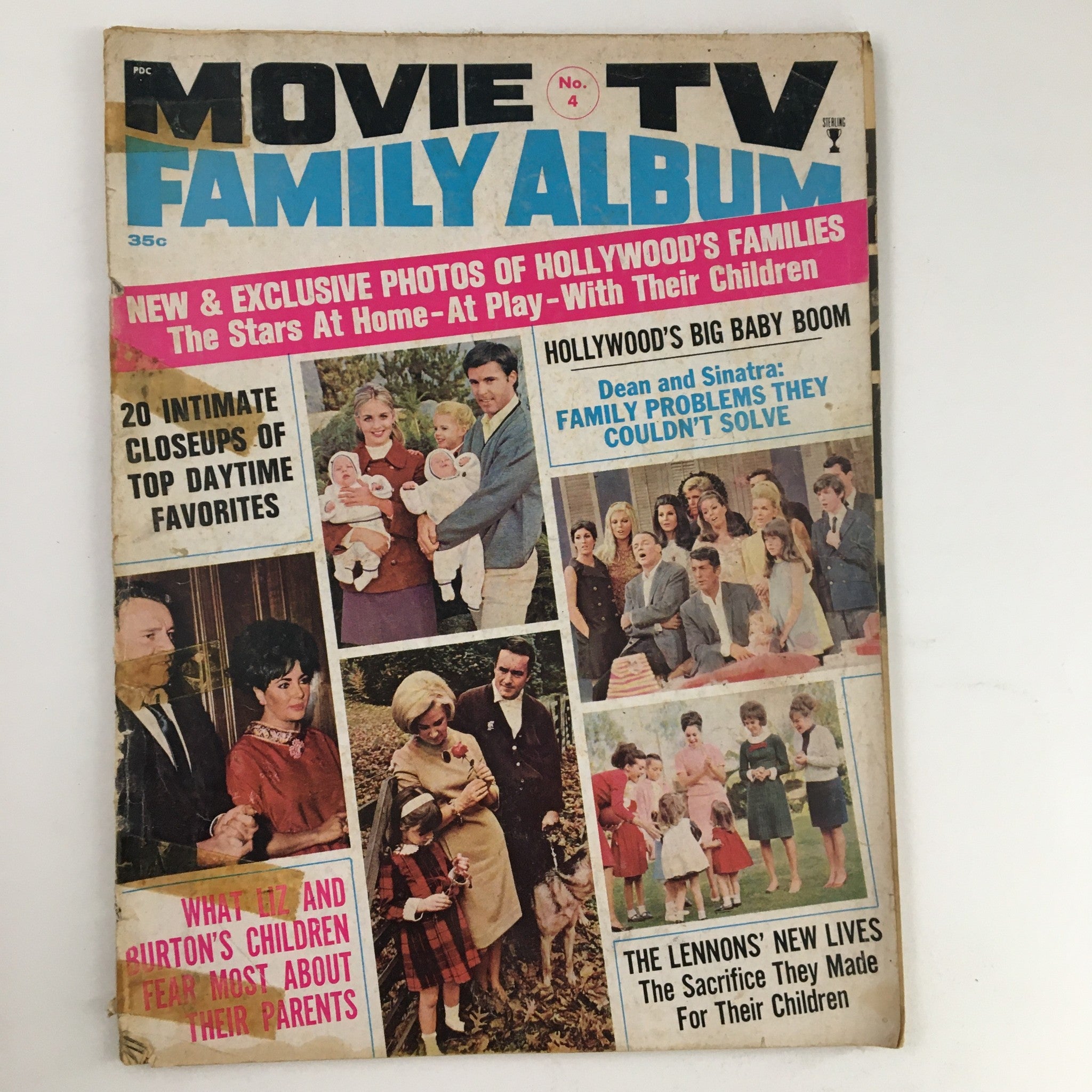 Cover of Movie TV Family Album No. 4 1968 featuring images of Hollywood families, including Dean Martin and Frank Sinatra, and Elizabeth Taylor and Richard Burton.