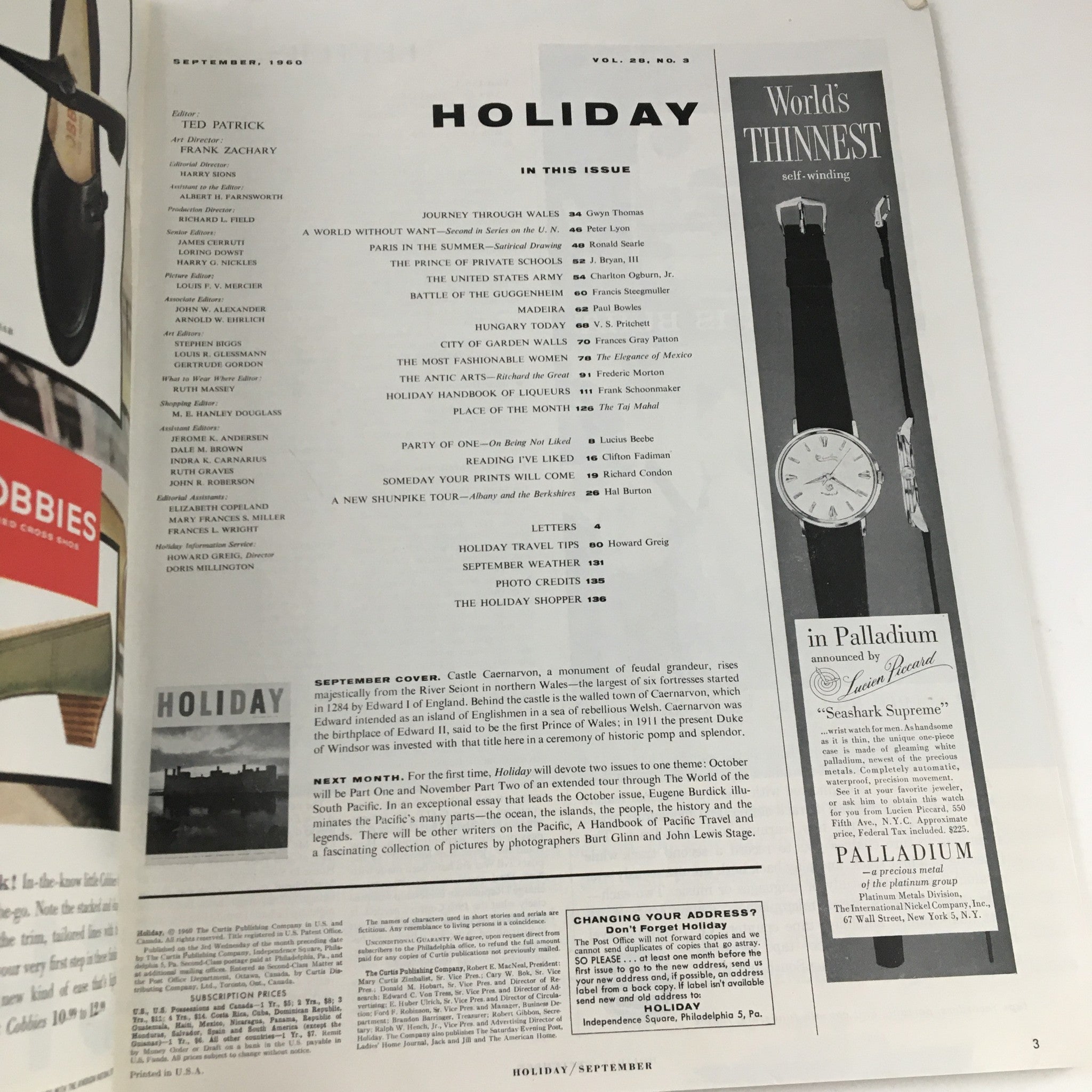 Holiday Magazine September 1960 Journey Through Wales & The U.S. Army No Label