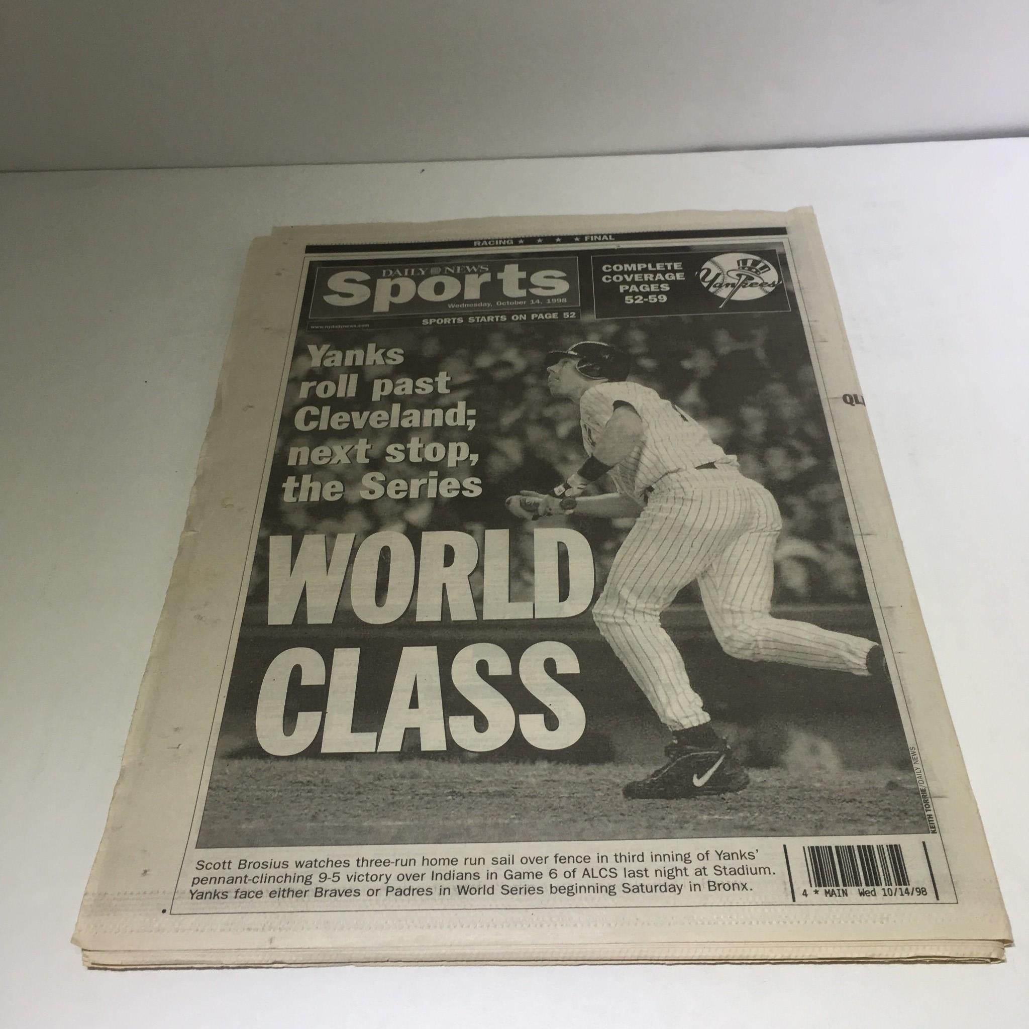 NY Daily News: Oct 14 1998 All Right! New York Yankees Baseball Word Series