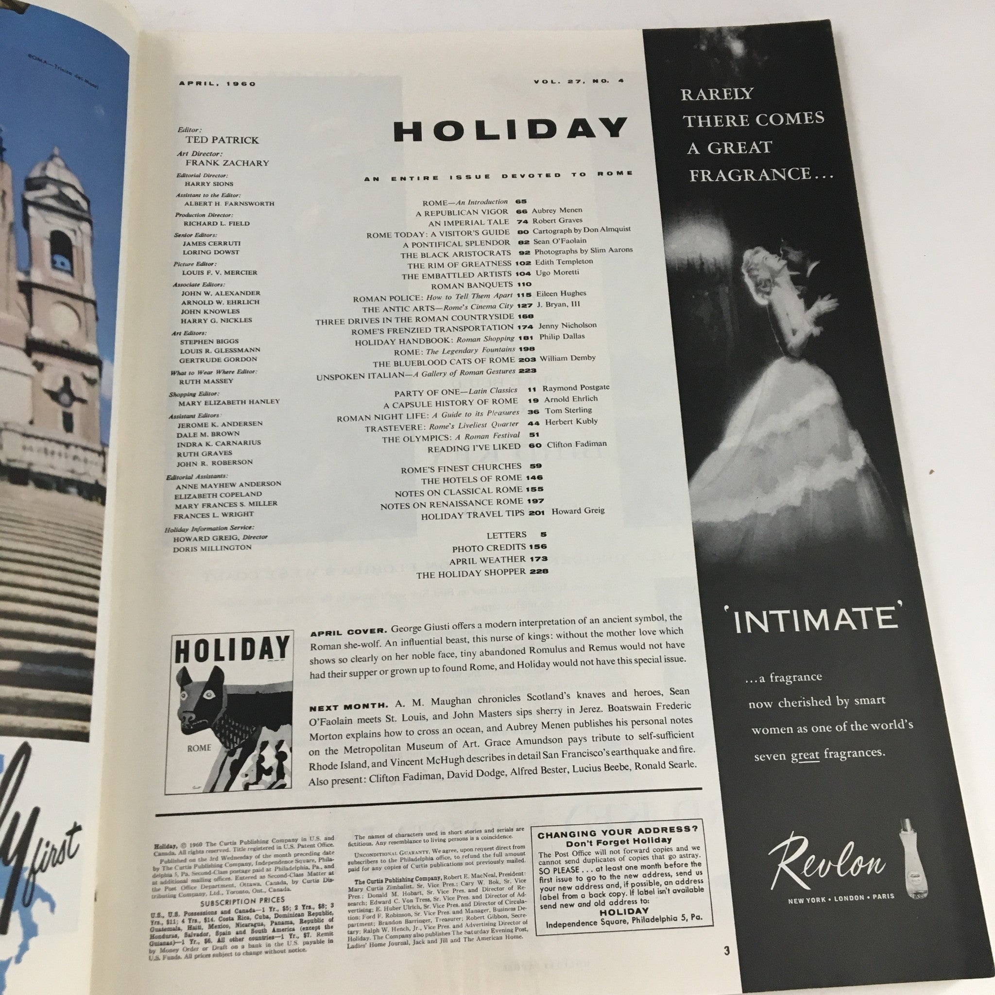 Holiday Magazine April 1960 A Capsule History of Rome, Party of One No Label