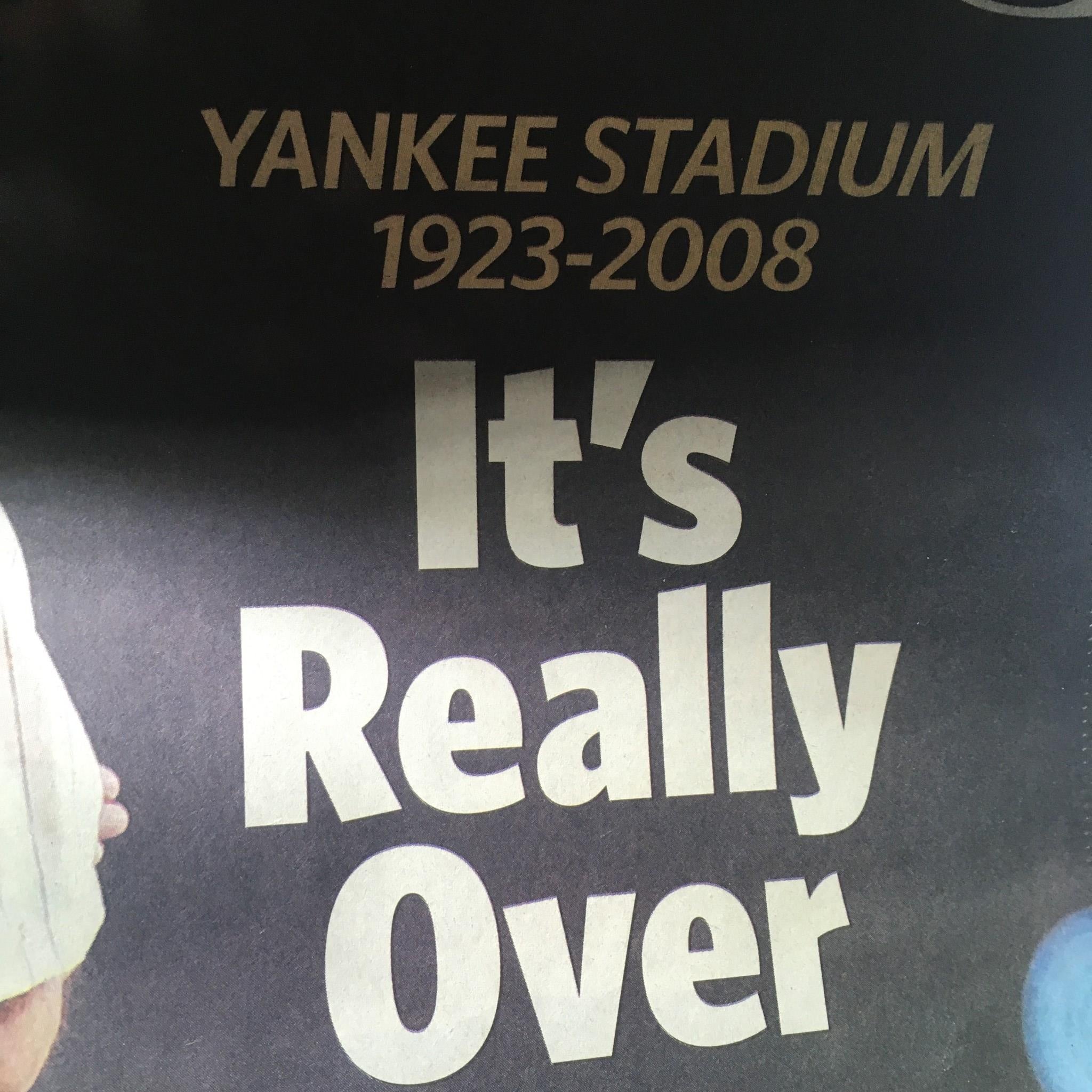 Highlight of the Newsday headline stating 'Yankee Stadium 1923-2008 It's Really Over' from the issue dated Sept 22, 2008.