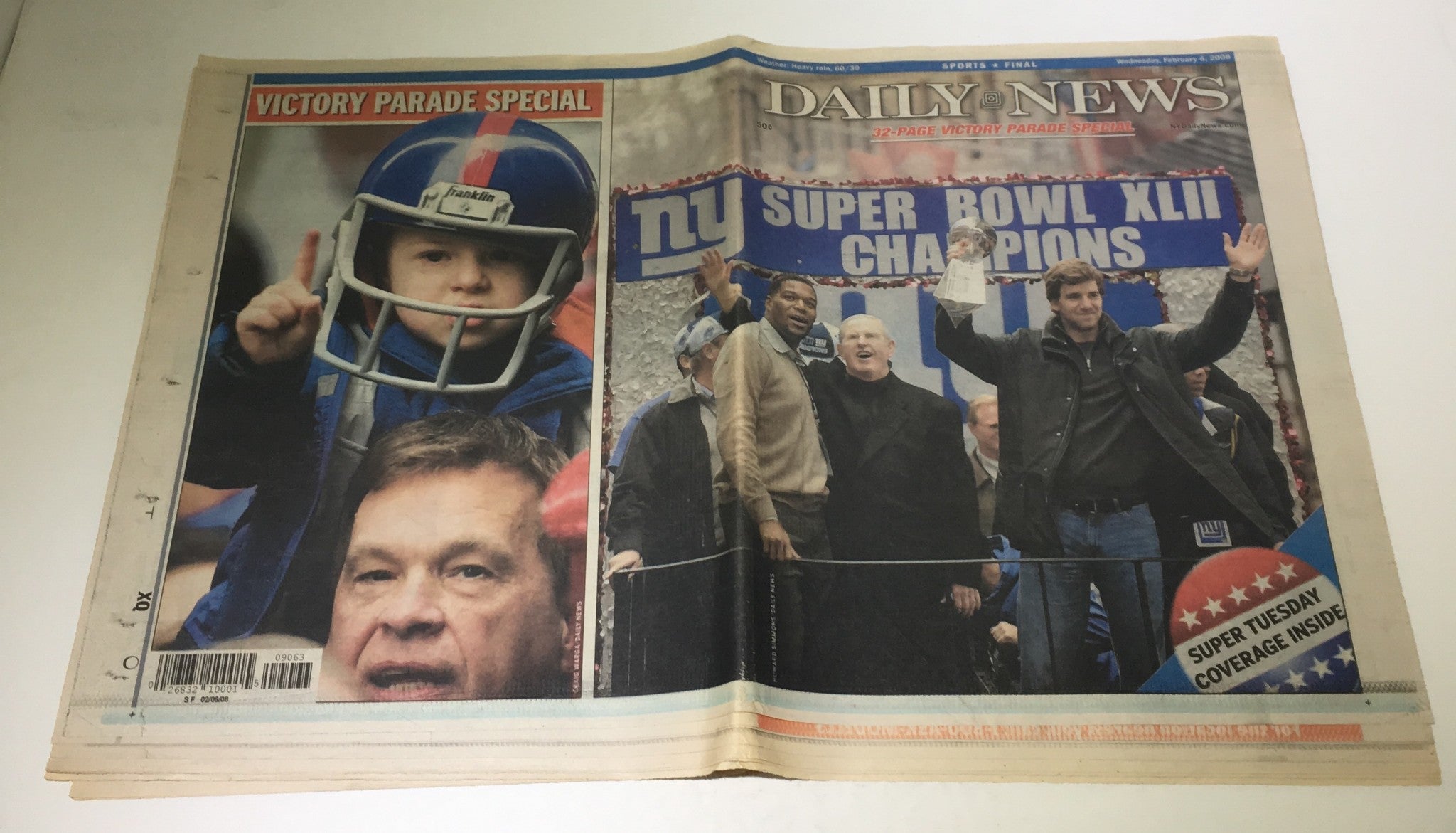 New York Daily News: Feb 6 2008 NY Giants Super Bowl XLII Champions