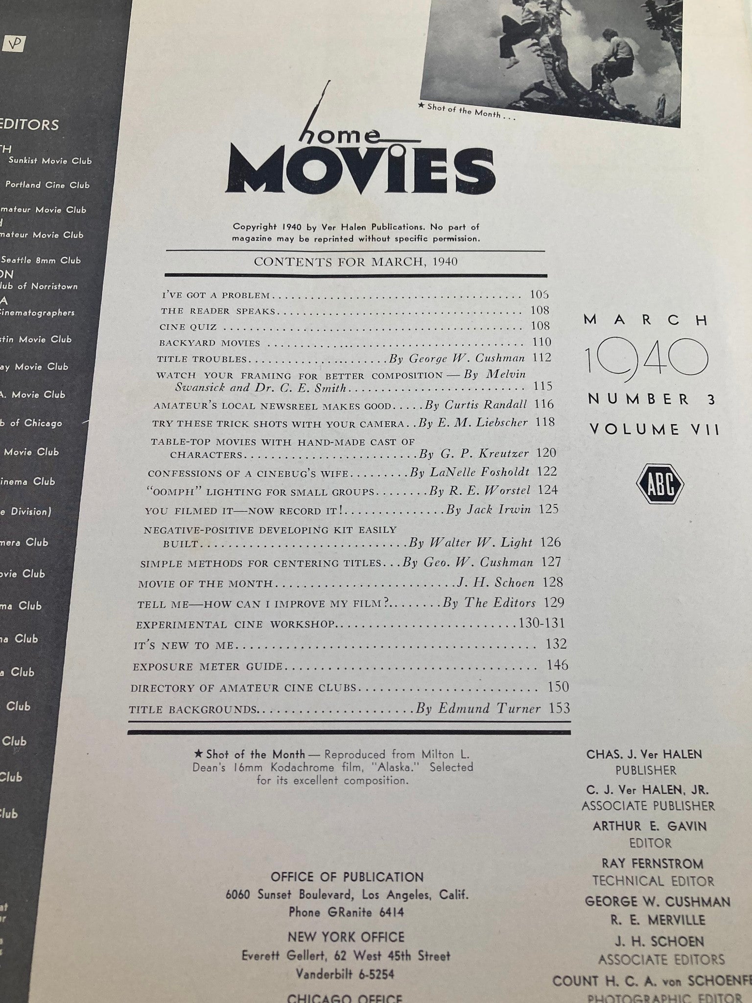 VTG Home Movies Magazine March 1940 Directory of Amateur Cine Clubs No Label