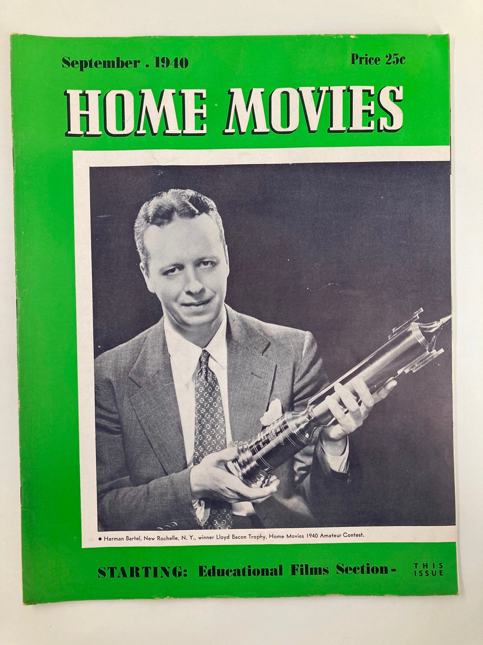 VTG Home Movies Magazine September 1940 Winner Herman Bartel No Label