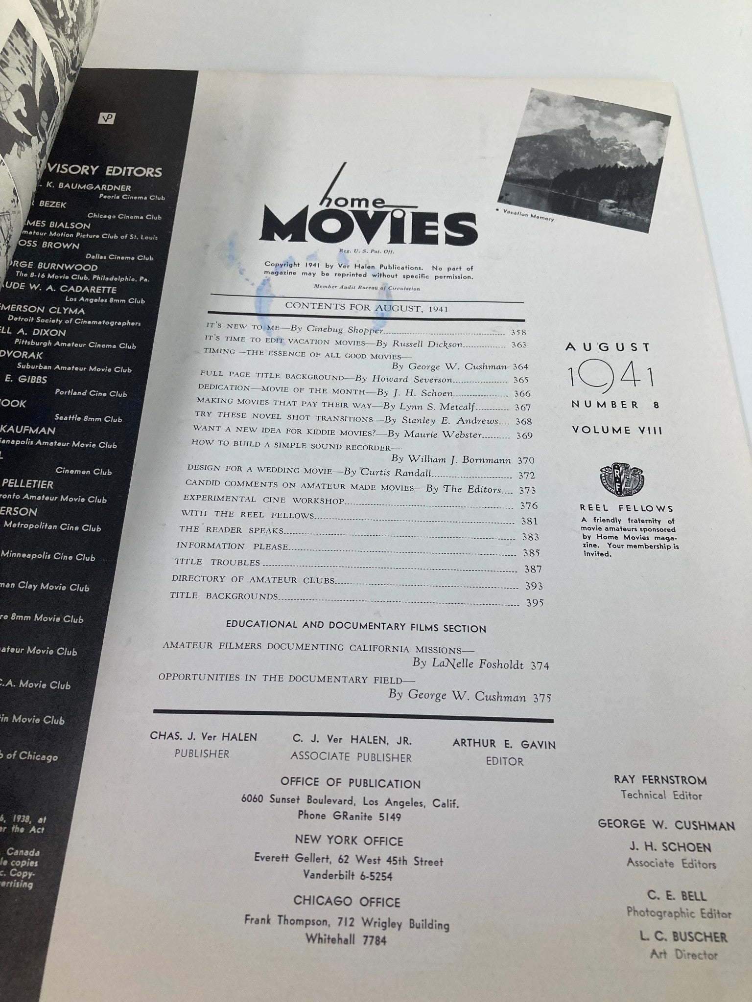 VTG Home Movies Magazine August 1941 Design For A Wedding Movie No Label