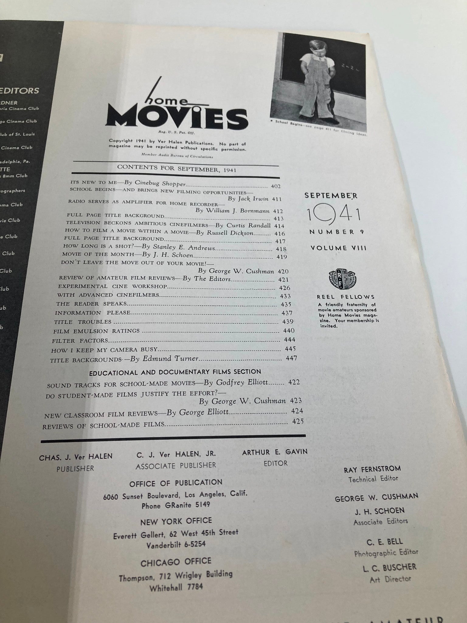 VTG Home Movies Magazine September 1941 School Begins - Filming Ideas No Label