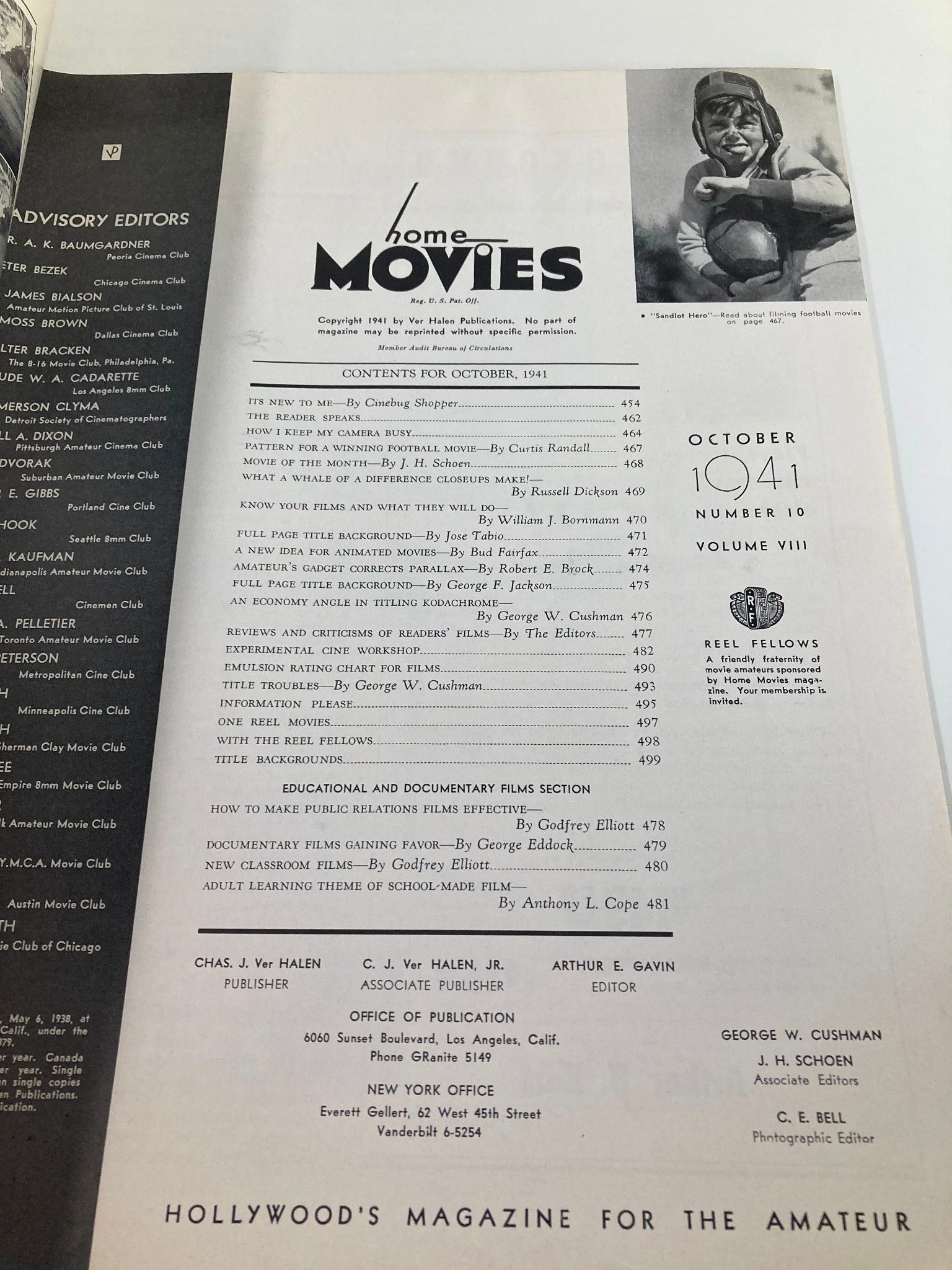 VTG Home Movies Magazine October 1941 Sandlot Hero - Football Movies No Label