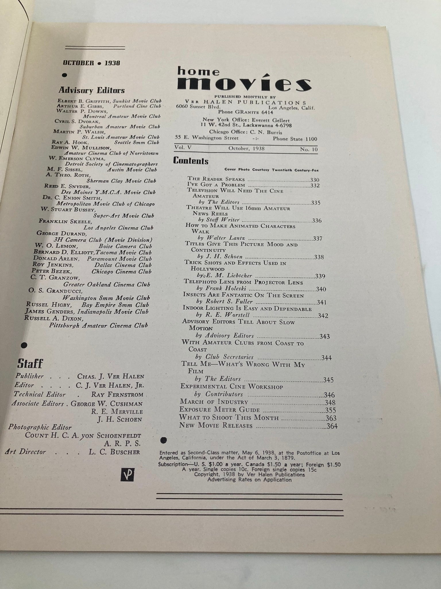 VTG Home Movies Magazine October 1938 Amateur Clubs from Coast to Coast No Label