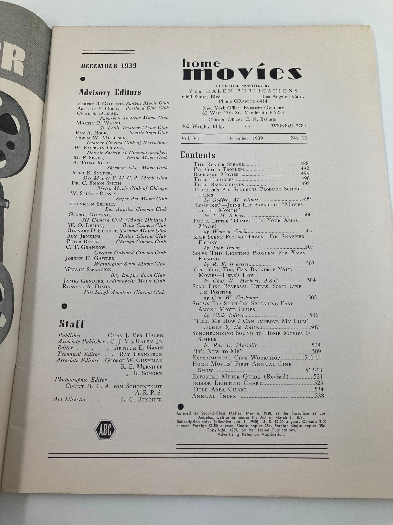 VTG Home Movies Magazine December 1939 Keep Scene Footage Down No Label