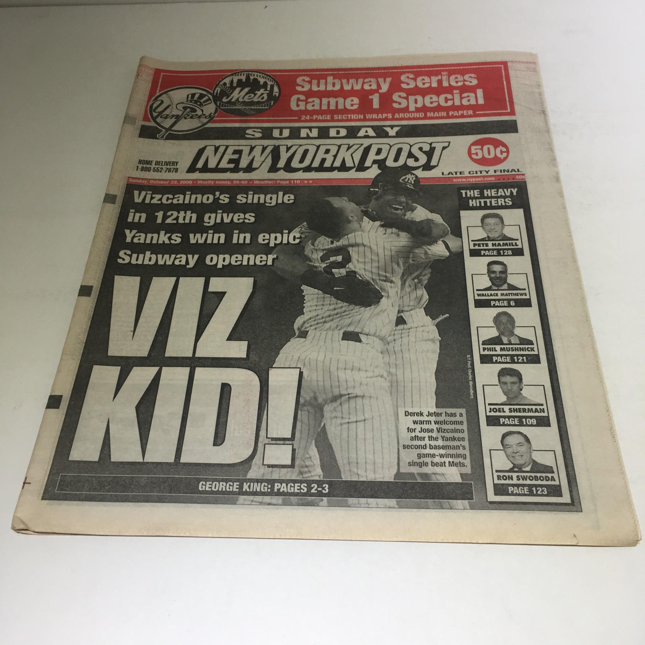 NY Post: 10/22/2000 Vizcaino's Single In 12th Excellent