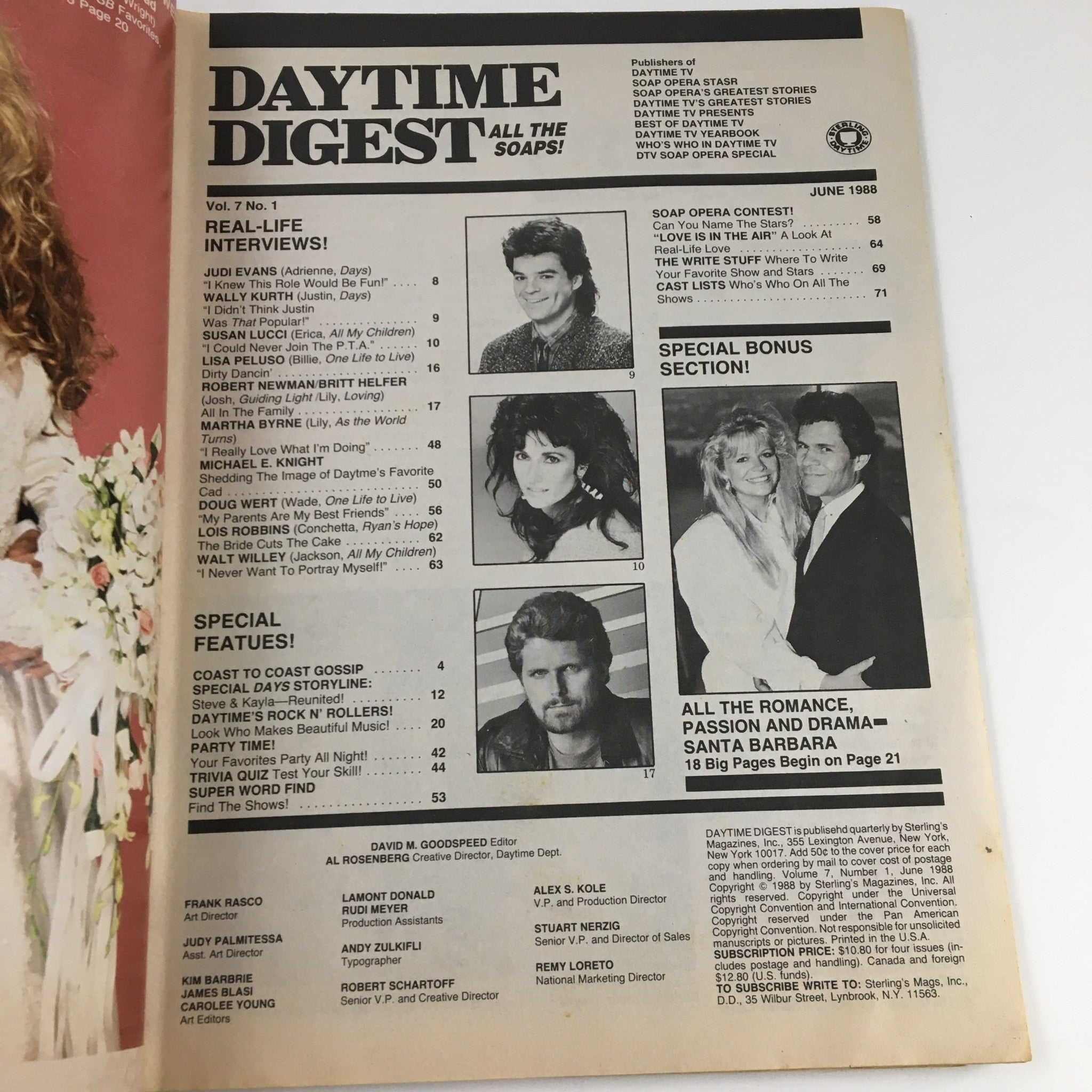 Daytime Digest Magazine June 1988 Marcy Walker & A Martinez Wedding No Label