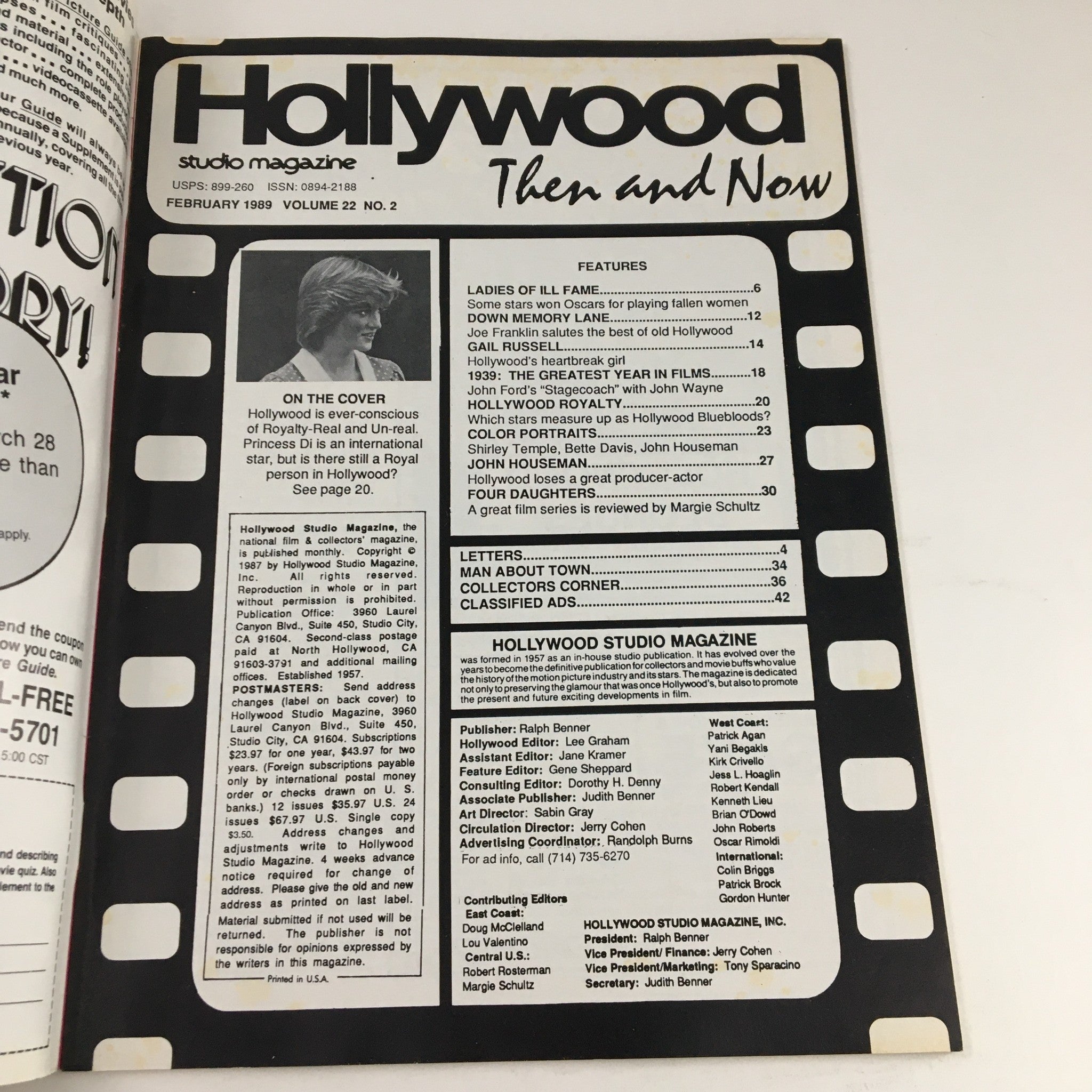 Hollywood Studio Magazine February 1989 Royalty-Real Princess Diana No Label