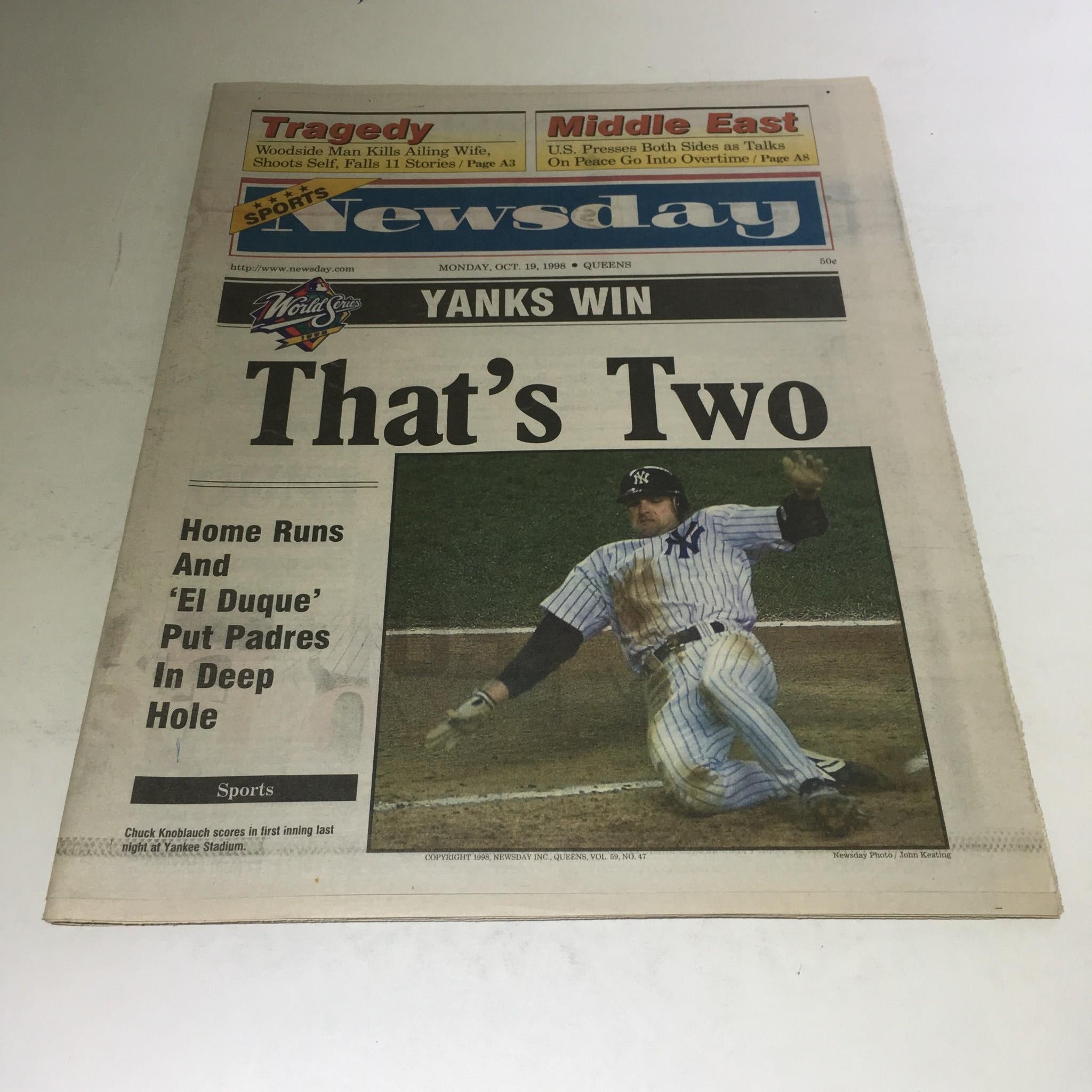 Newsday: Oct 19 1998 That's Two New York Yankees world series baseball