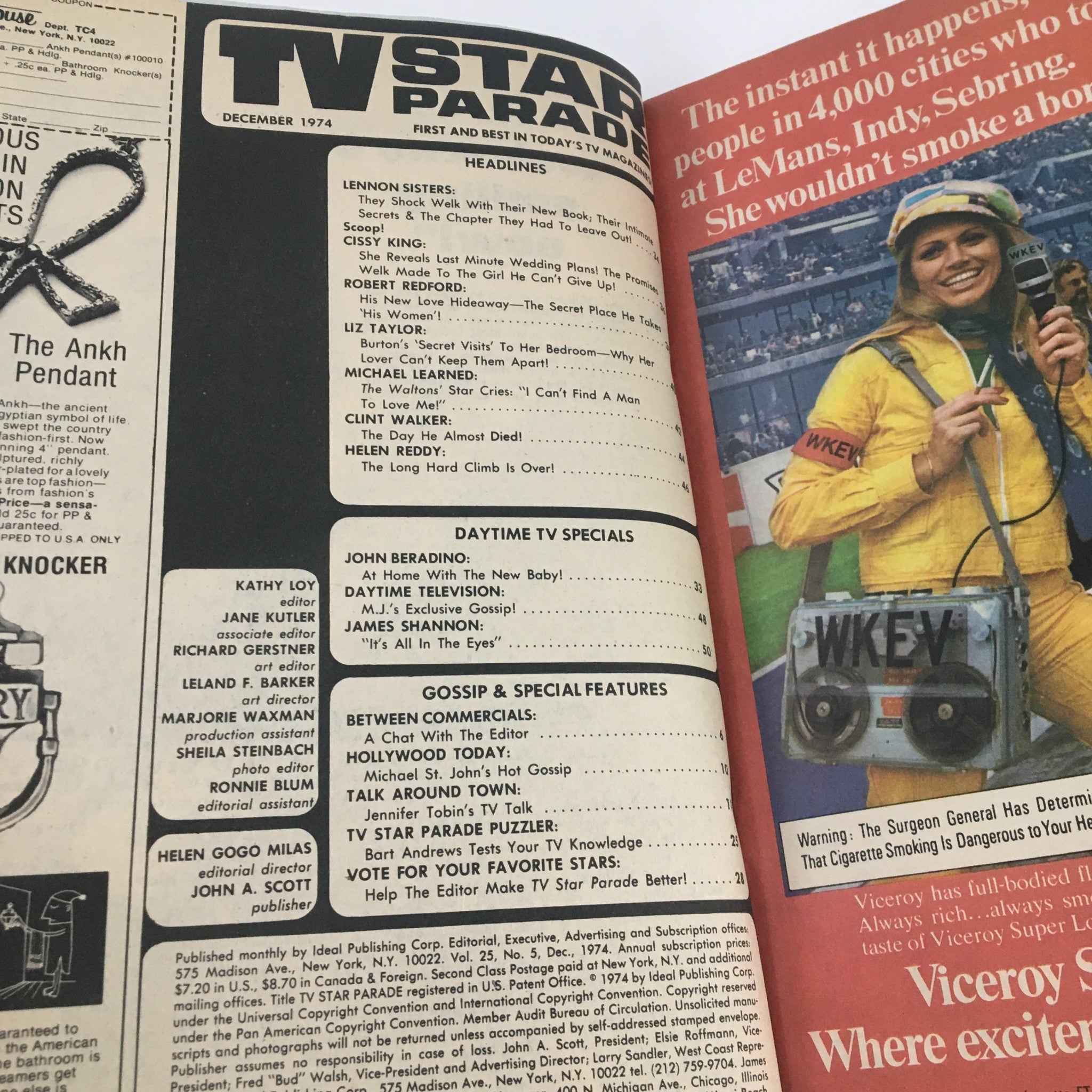 TV Star Parade Magazine December 1974 Liz Taylor & Robert Redford No Label
