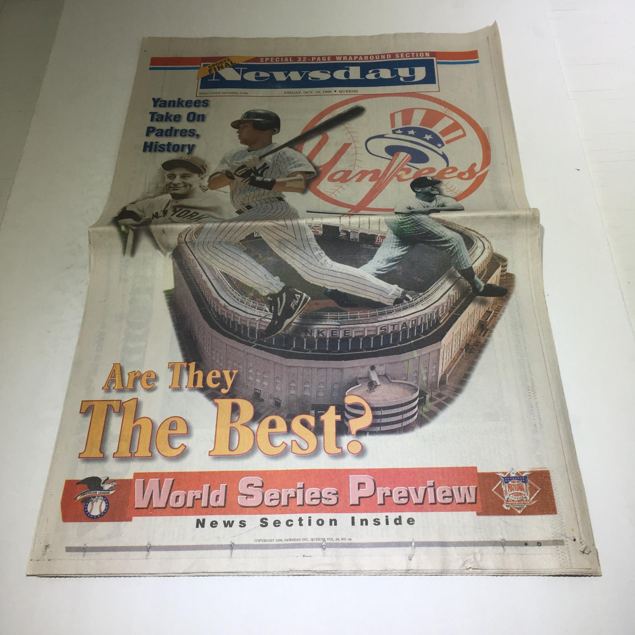 Newsday: Oct 16 1998 Yankees Take On Padres, History Are They The Best?