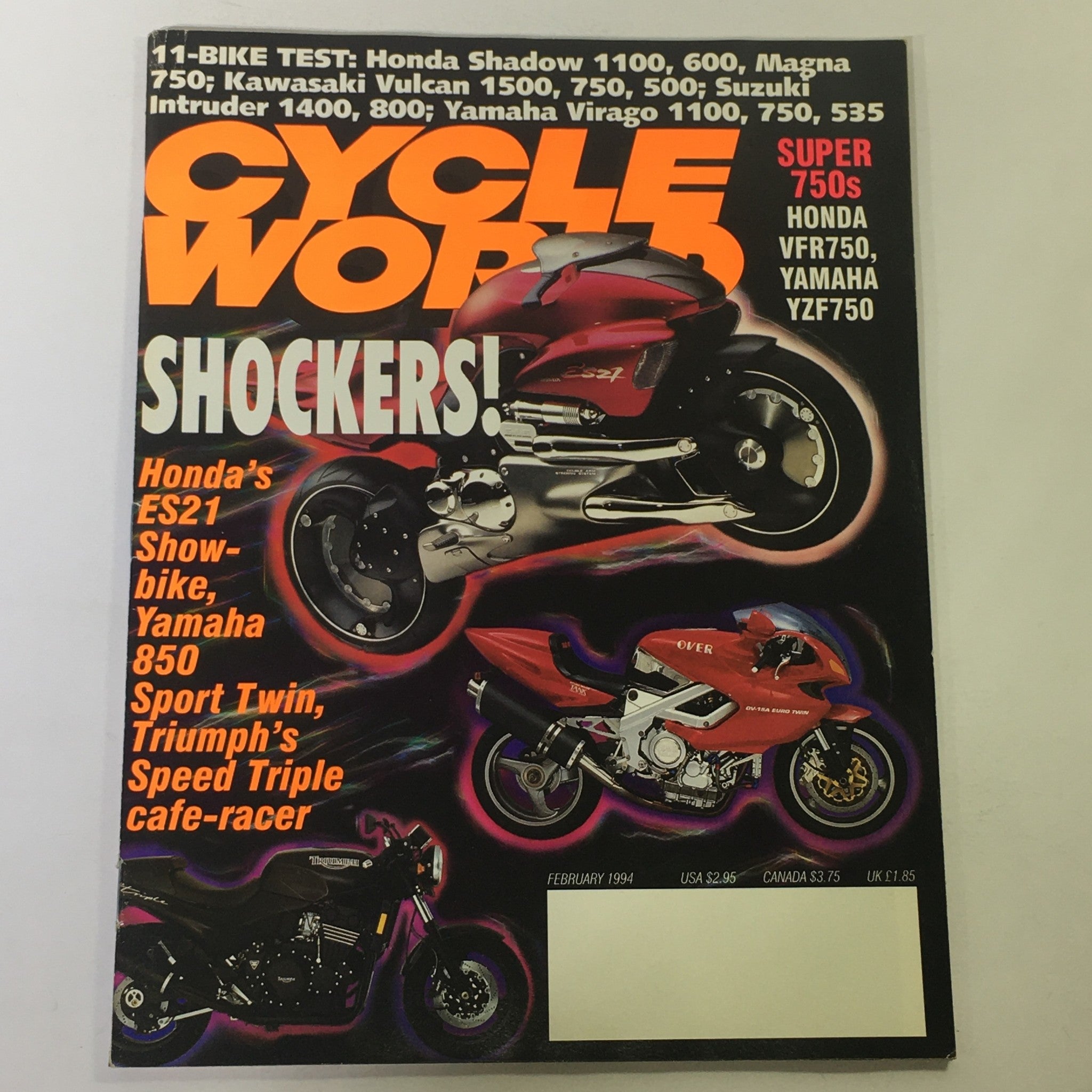 Cycle World Magazine February 1994 - Honda Shadow 1100 / 600 / Magna 750 Test