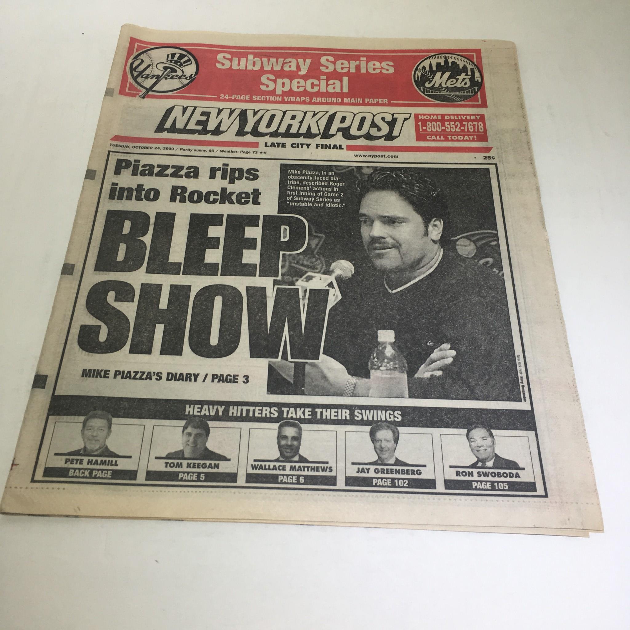 New York Post: Oct 24 2000 Bleep Show Piazza, Excellent Condition