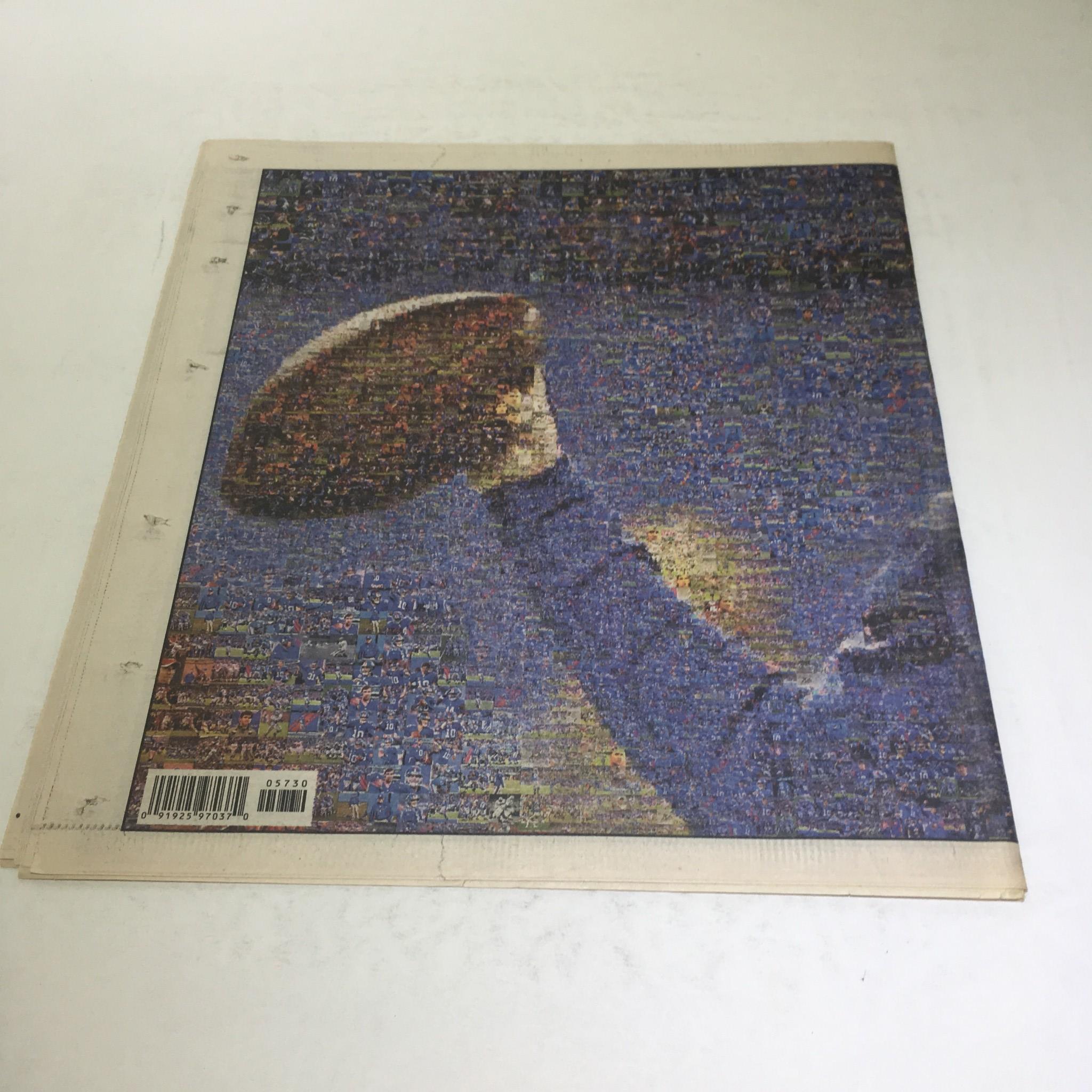 Back cover of the New York Post dated Feb 5 2012, titled 'Standing On The Shoulders Of Giants', featuring a mosaic of images in a blue background.