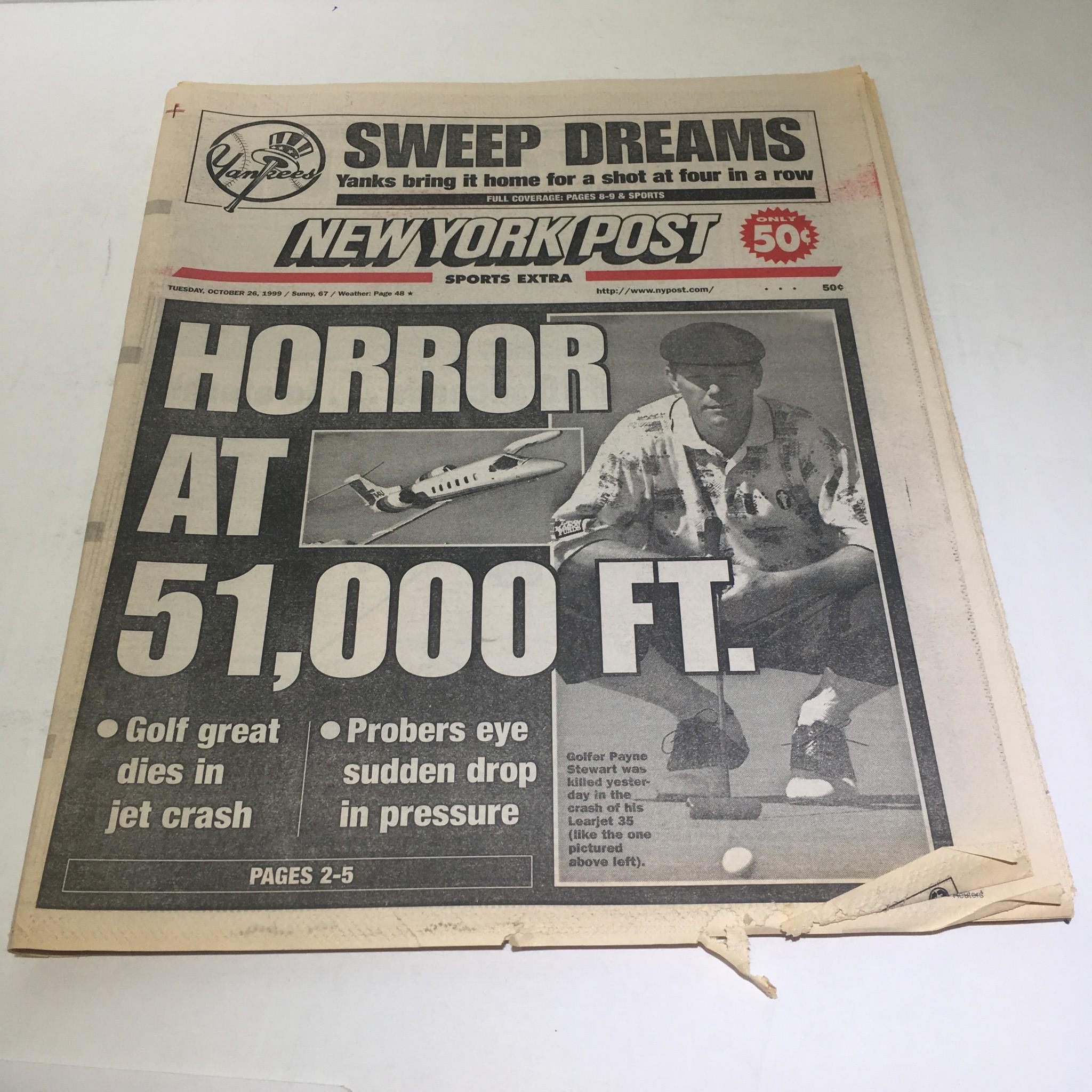 New York Post: Oct 26 1999 Horror At 51,000 FT Derek Jeter NY yankees