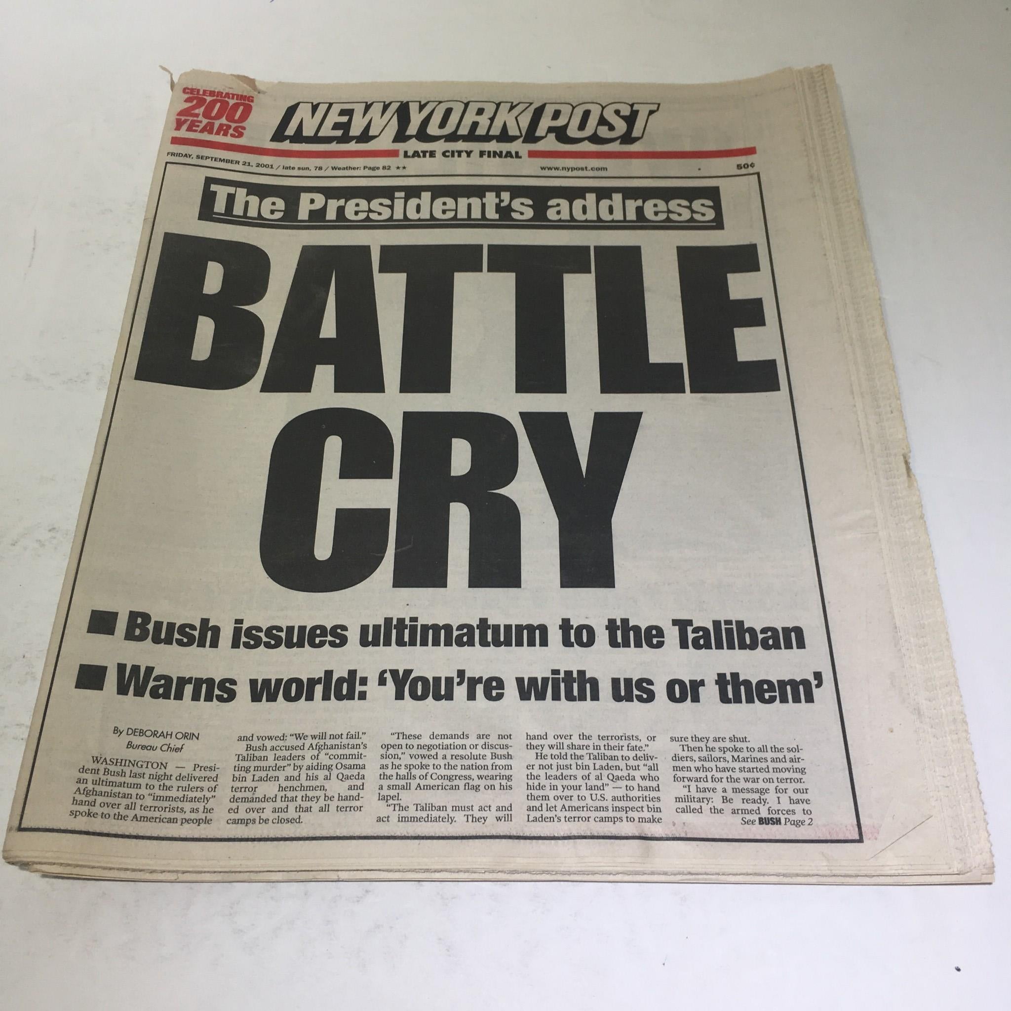 New York Post: Sept 21 2001 Battle Cry