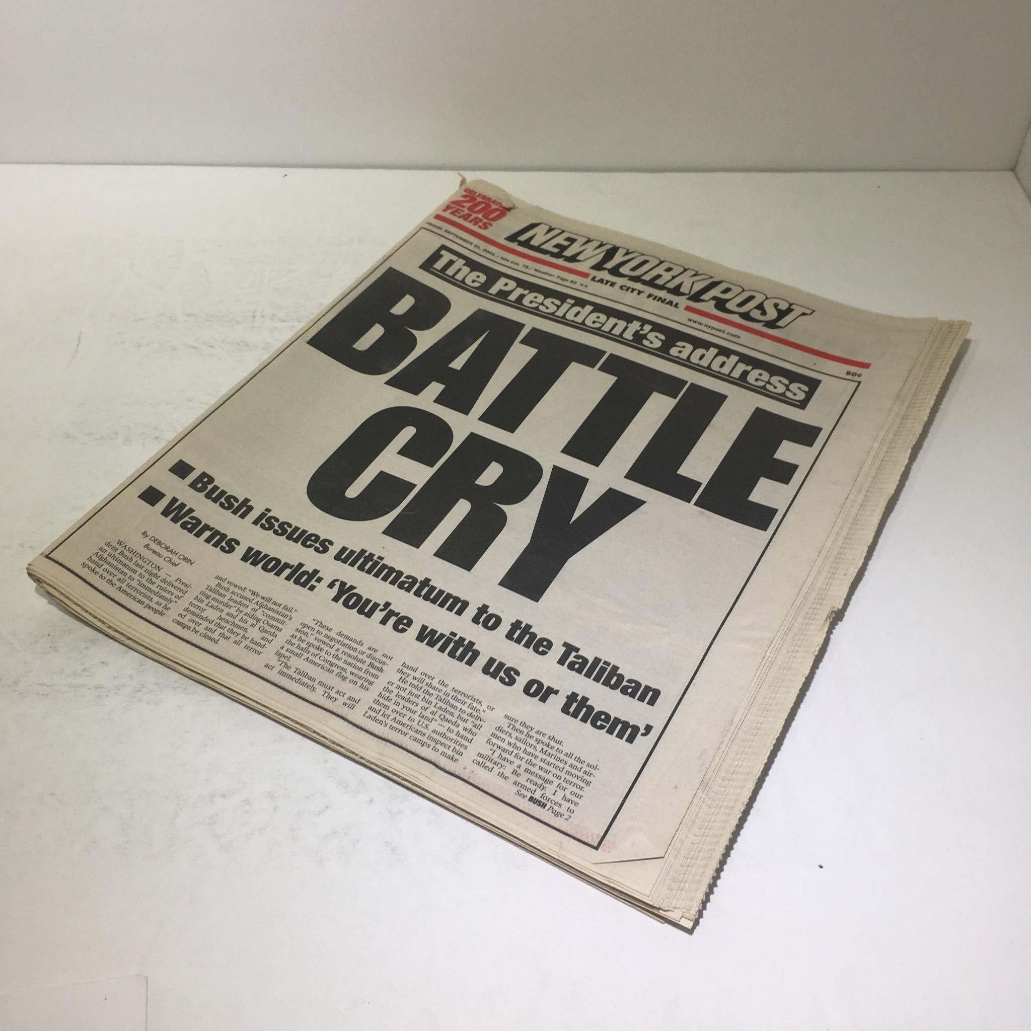 New York Post: Sept 21 2001 Battle Cry