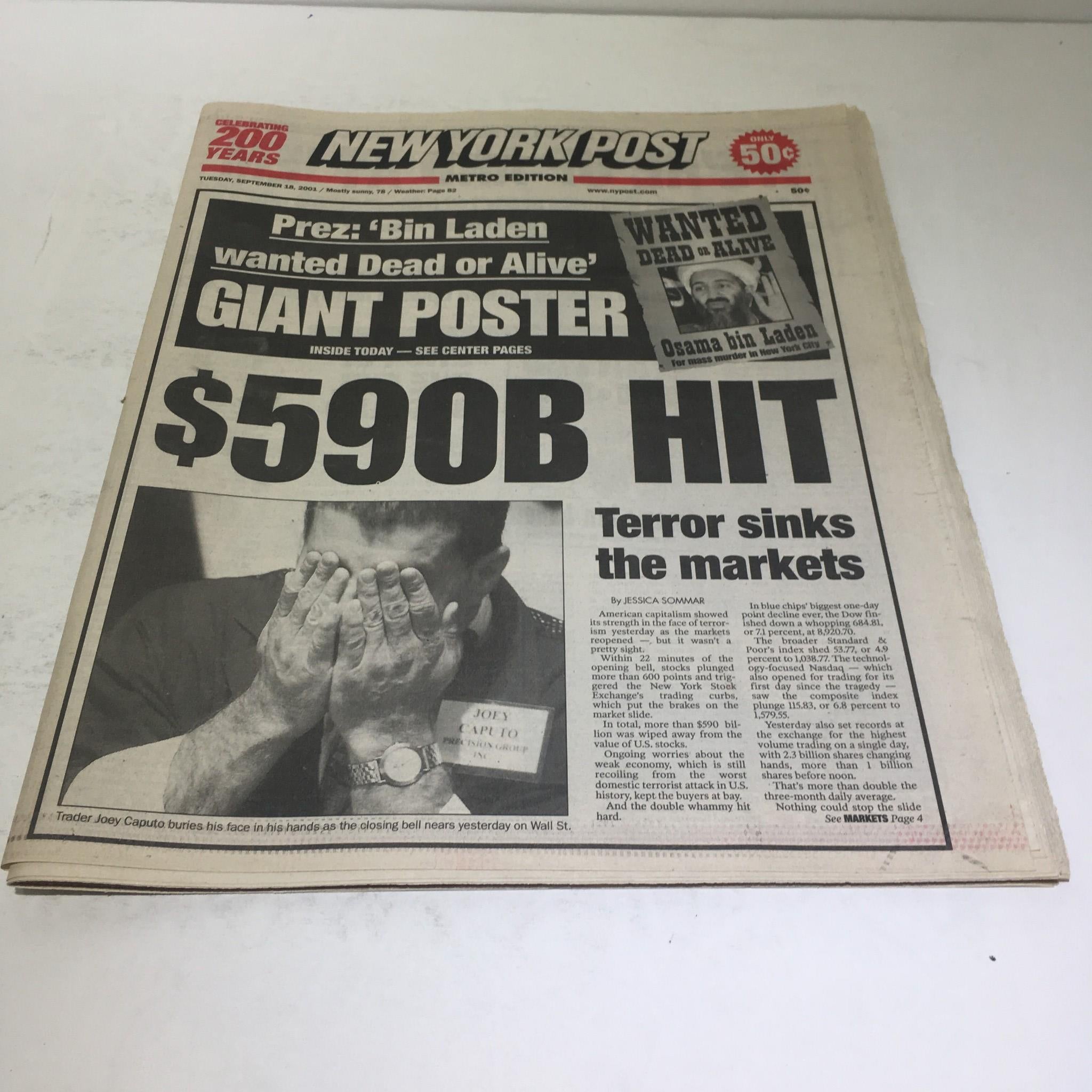 New York Post: Sept 28 2001 $590 Hit Terror Sinks The Markets