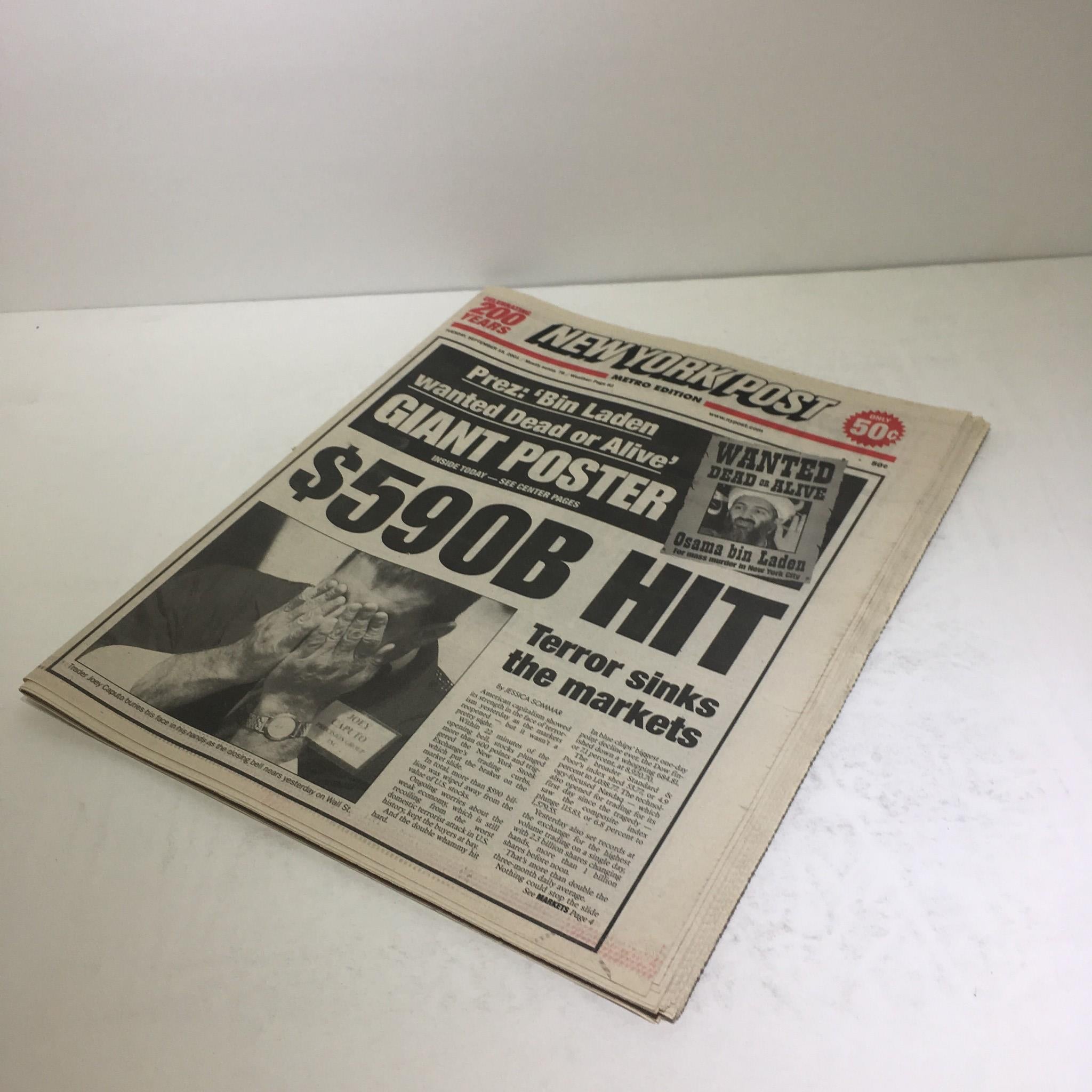 New York Post: Sept 28 2001 $590 Hit Terror Sinks The Markets