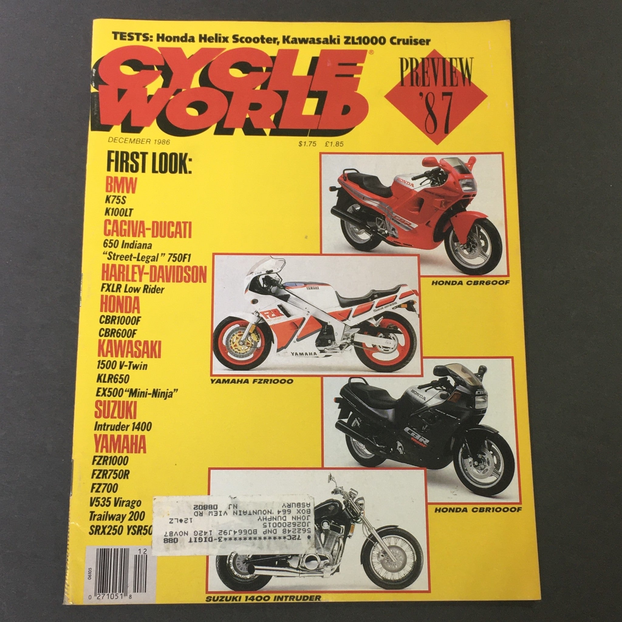 VTG Cycle World Magazine December 1986 - BMW K75S & K100LT / Cagiva-Ducati