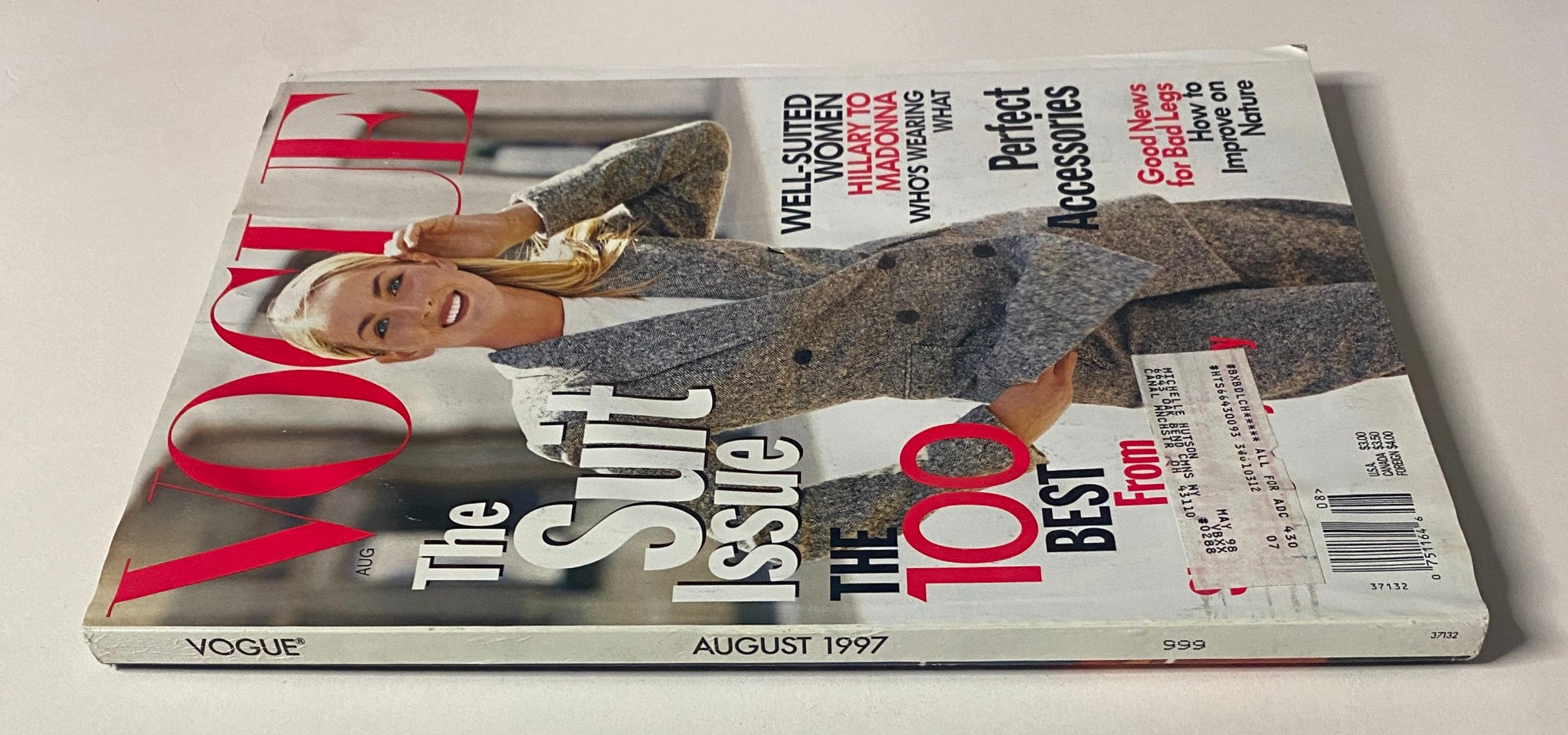 Vogue Magazine August 1997 Georgina Grenville by Steven Meisel VG cover featuring the headline 'The Suit Issue' with a stylish model.