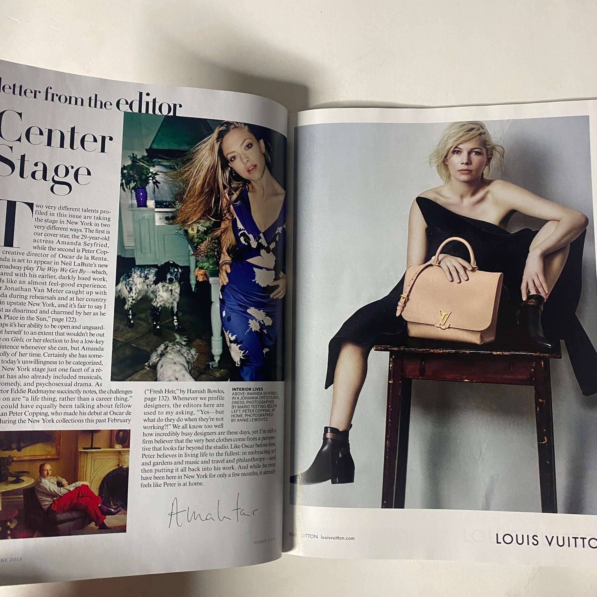 Vogue Magazine June 2015 page including a letter from the editor, featuring high-fashion photography and design.