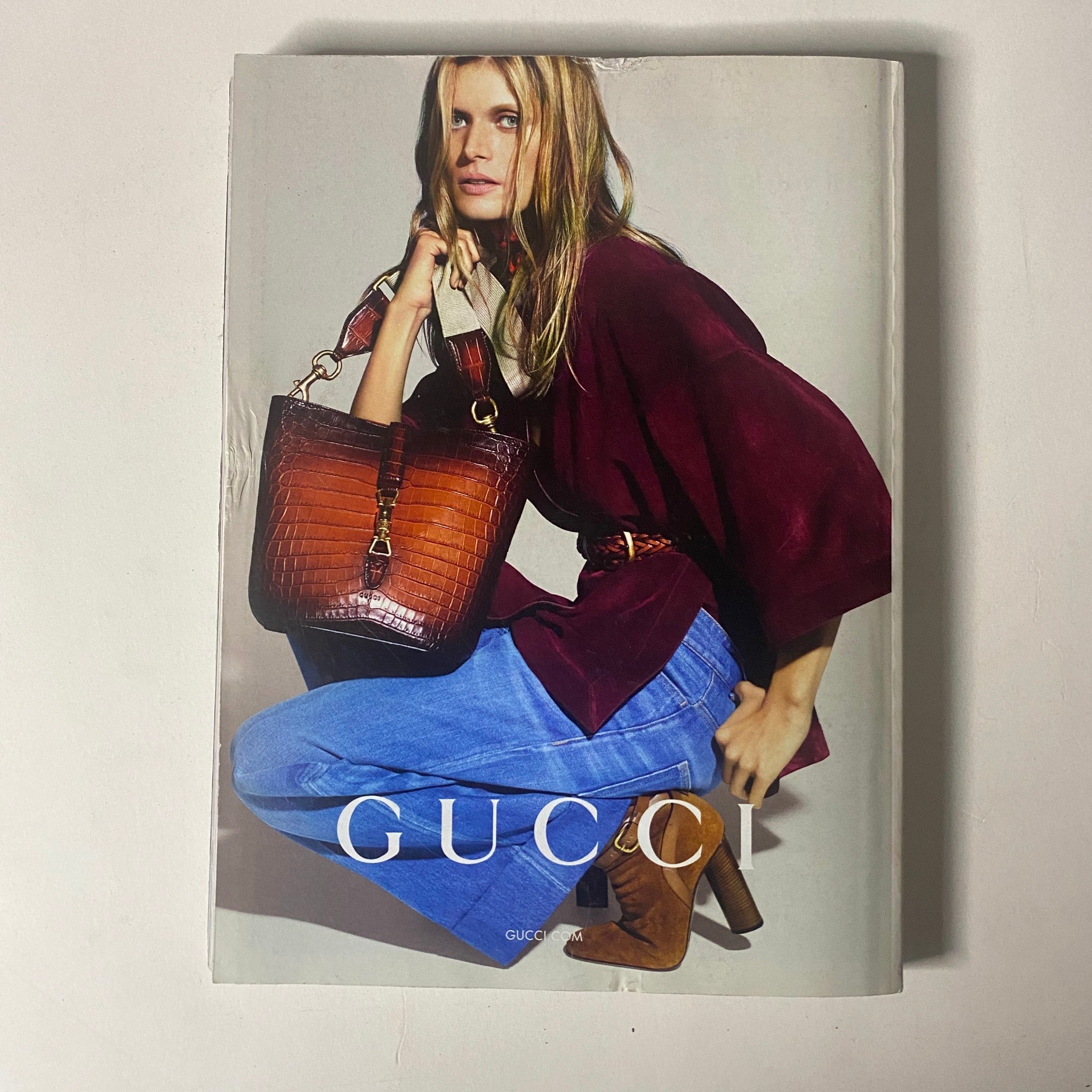 Vogue Magazine March 2015 Taylor Swift and Karlie Kloss Cover No Label VG showcasing a Gucci fashion image with a model carrying a brown handbag and dressed in stylish attire.