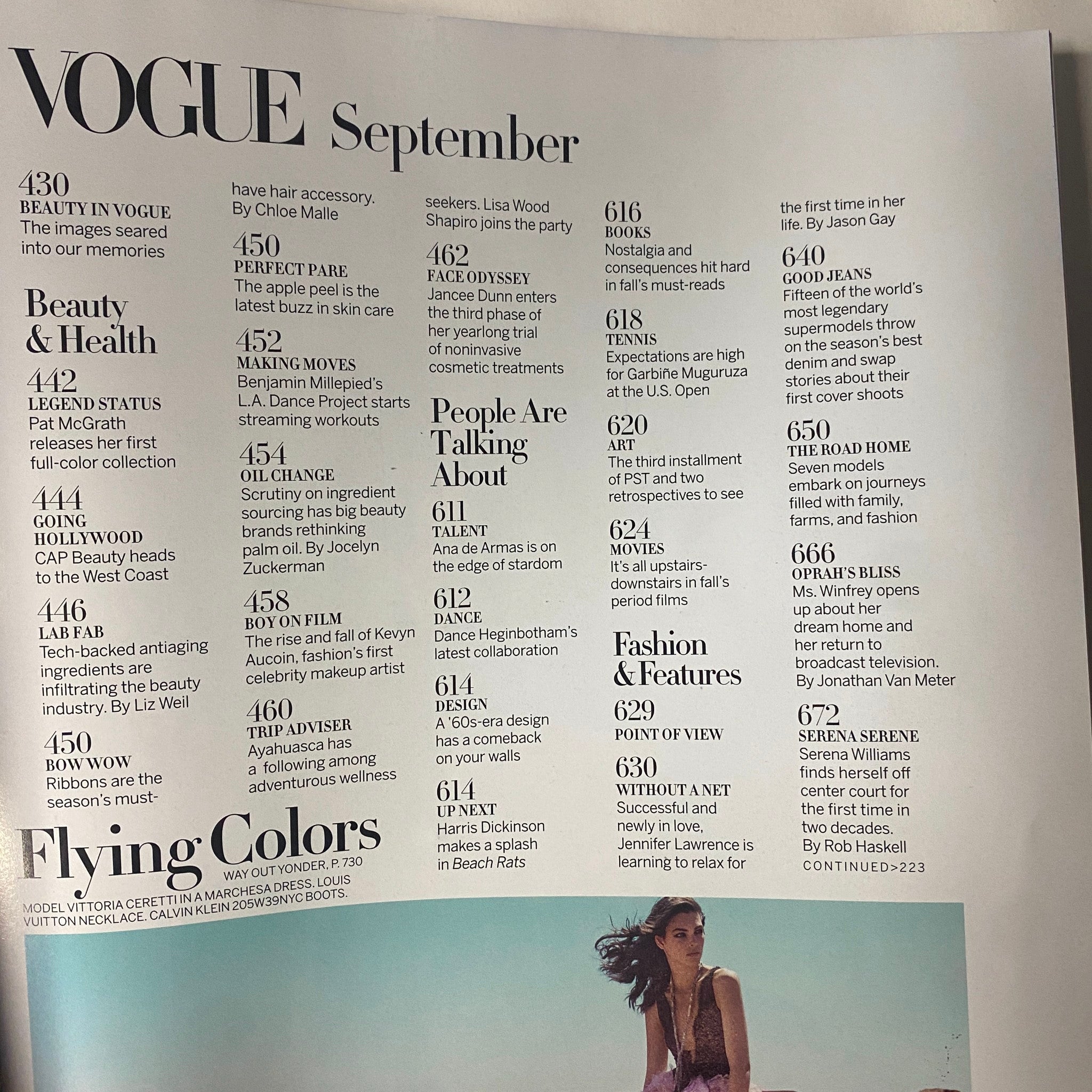 Vogue Magazine September 2017 Jennifer Lawrence Cover showcasing features on beauty, health, and fashion.