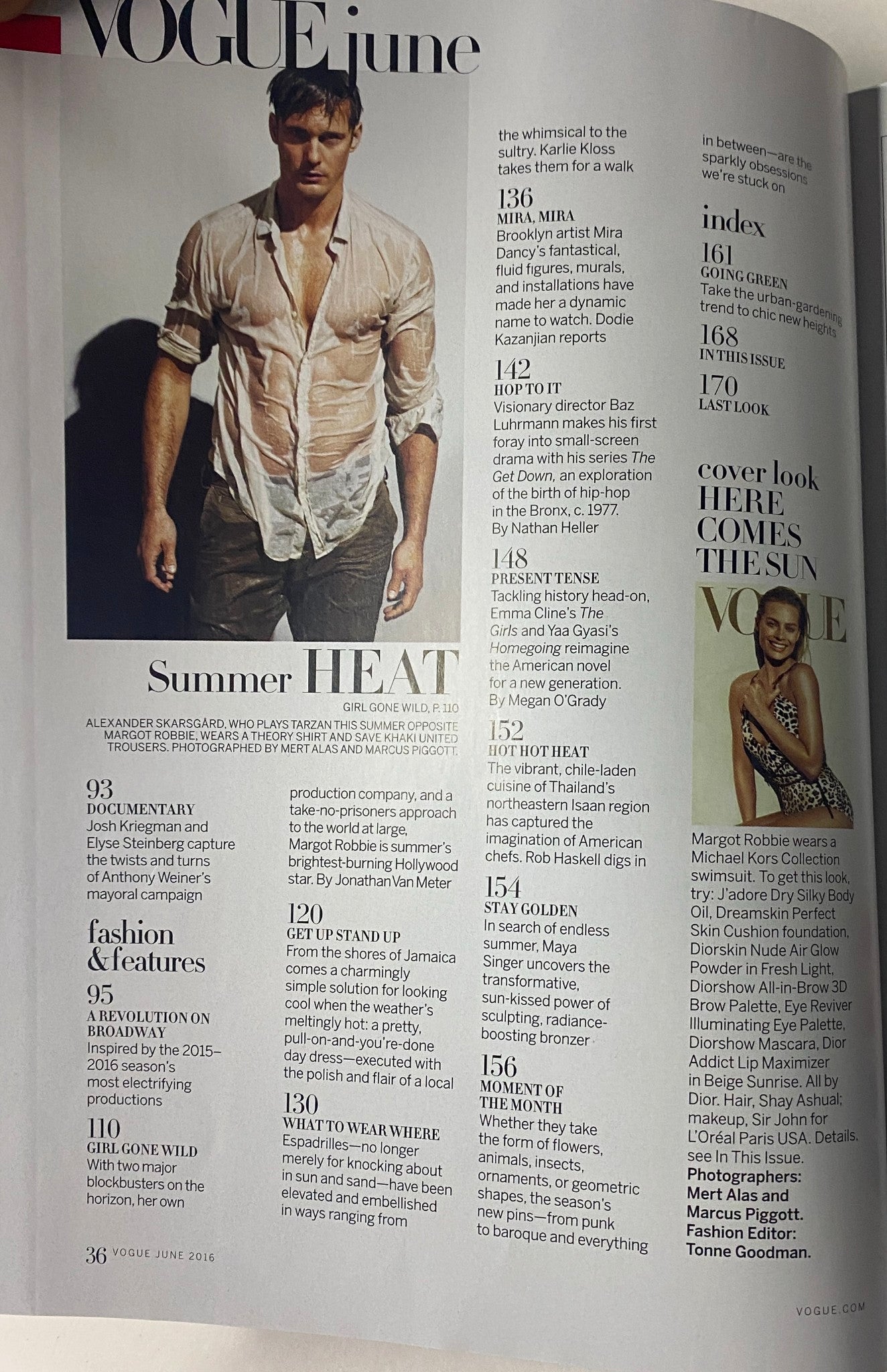 Another inside page of Vogue Magazine June 2016, highlighting fashion articles and interviews with Margot Robbie.