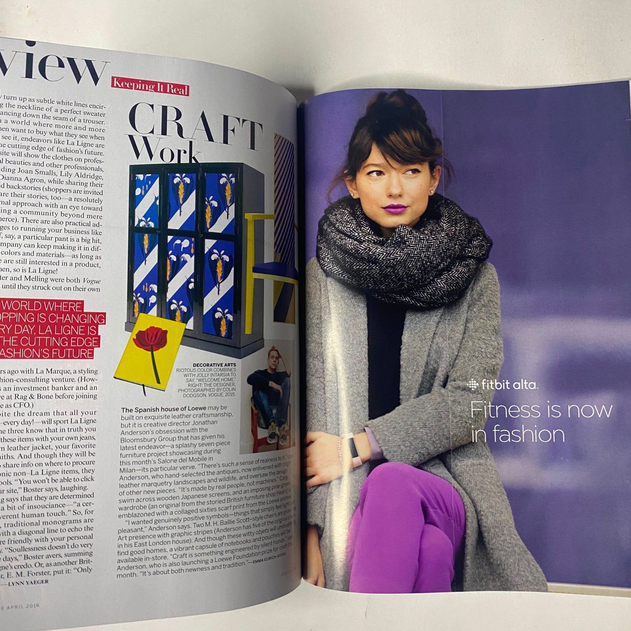Vogue Magazine April 2016 Rihanna Cover No Label VG featuring an article on craft work with a colorful art piece and a fashion model in stylish attire.