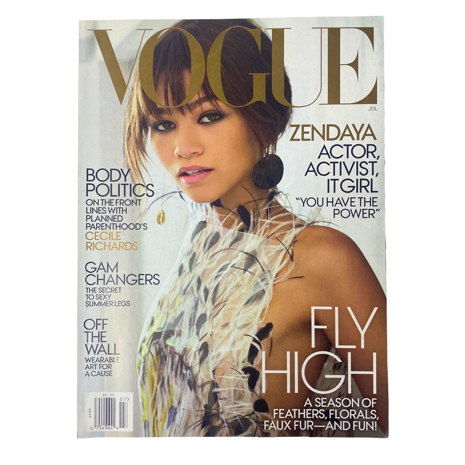 Vogue Magazine July 2017 featuring Zendaya on the cover, showcasing her as an 'actor, activist, It girl' with the headline 'Fly High'. The magazine is in very good condition with minimal edge wear.