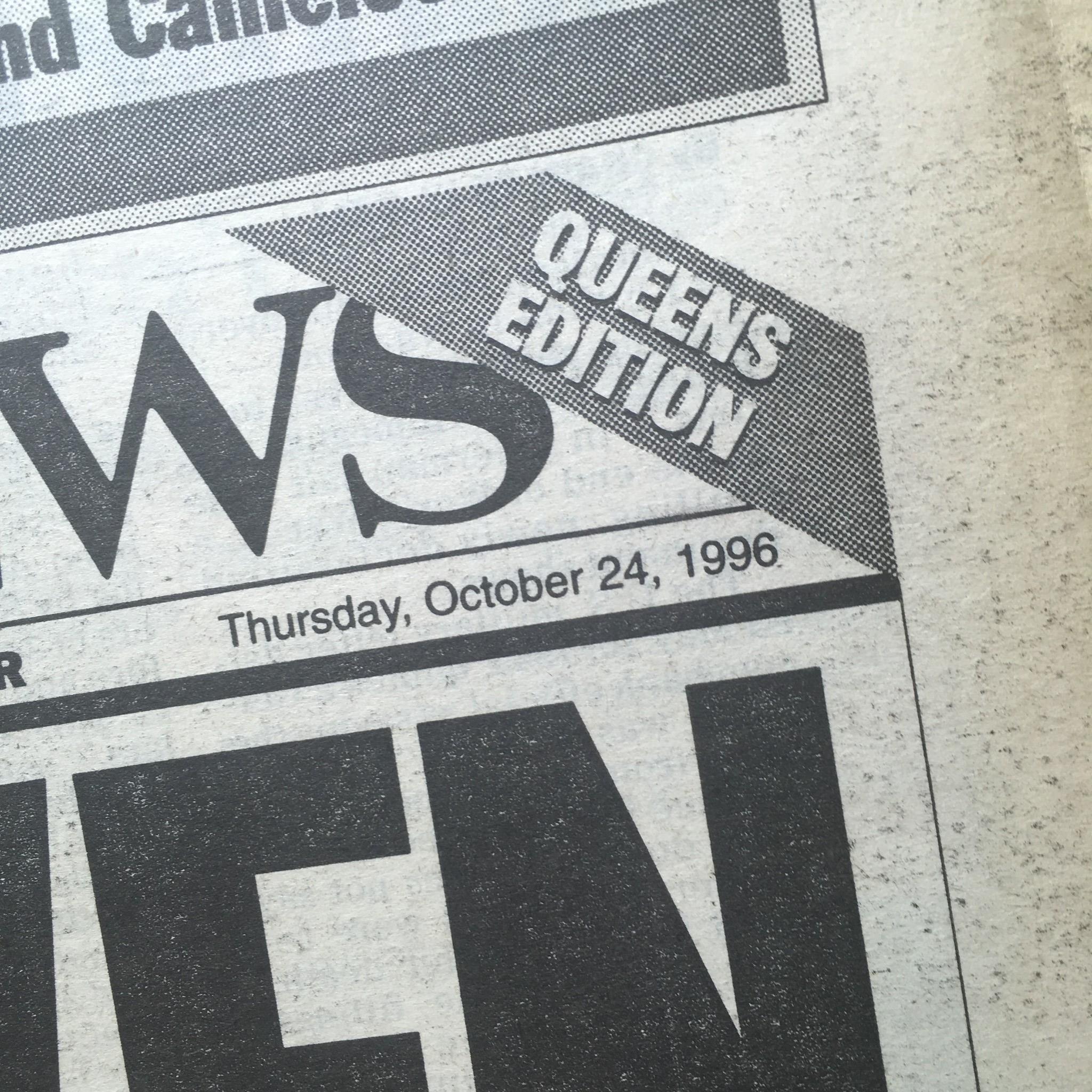 NY Daily News: Oct 24 1996 All Even, Excellent Condition