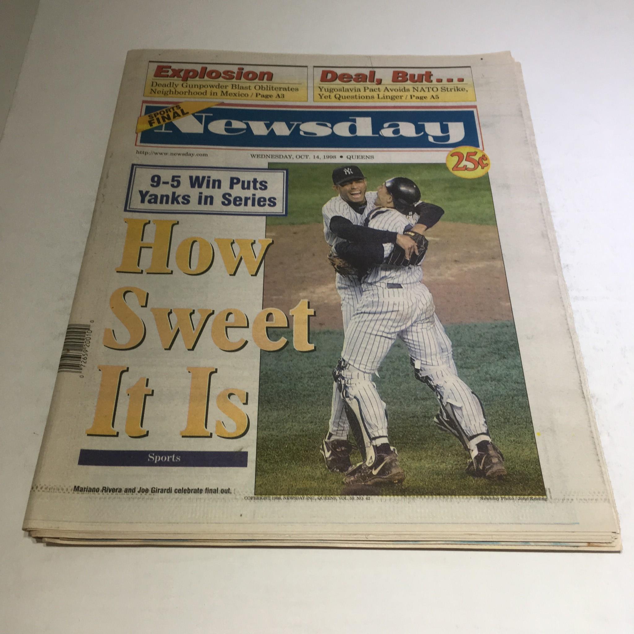 Newsday: Oct 14 1998 How Sweet It Is 9-5 Win Puts Yanks In Series NY Yankees