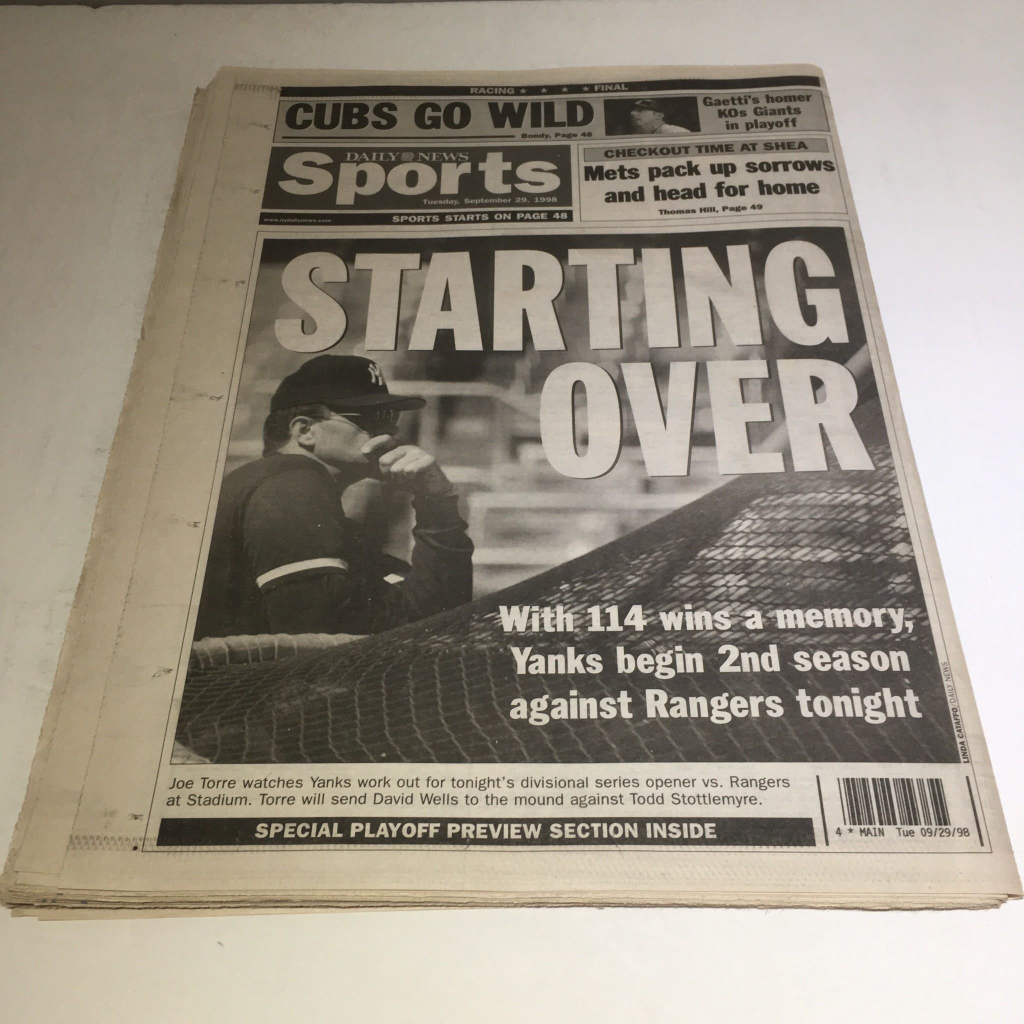 NY Daily News: Sept 29 1998 new york Yankees Mania 32 page playoff section