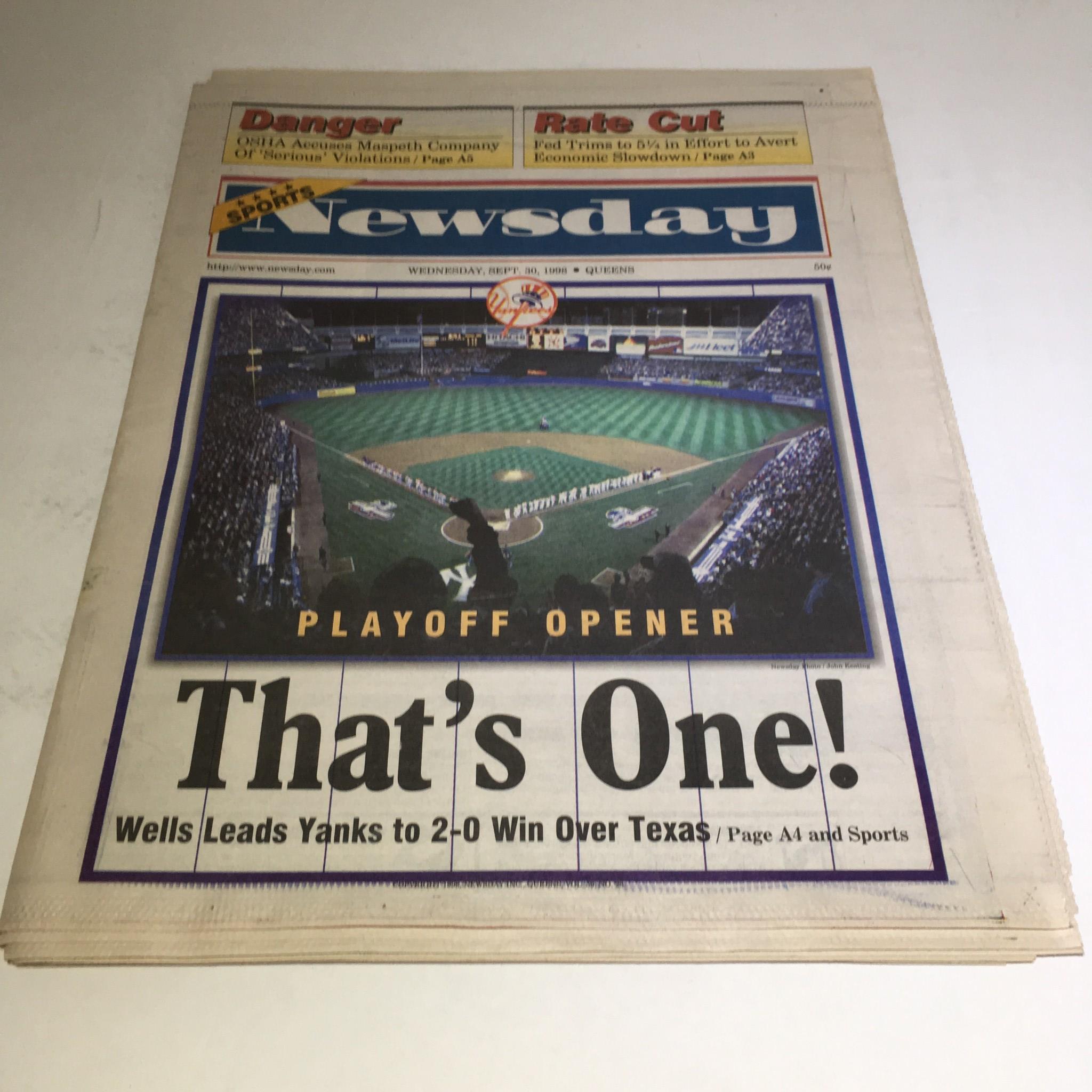 Newsday: Sept 30 1998 That's One Play Off Opener NY New York Yankees Playoffs