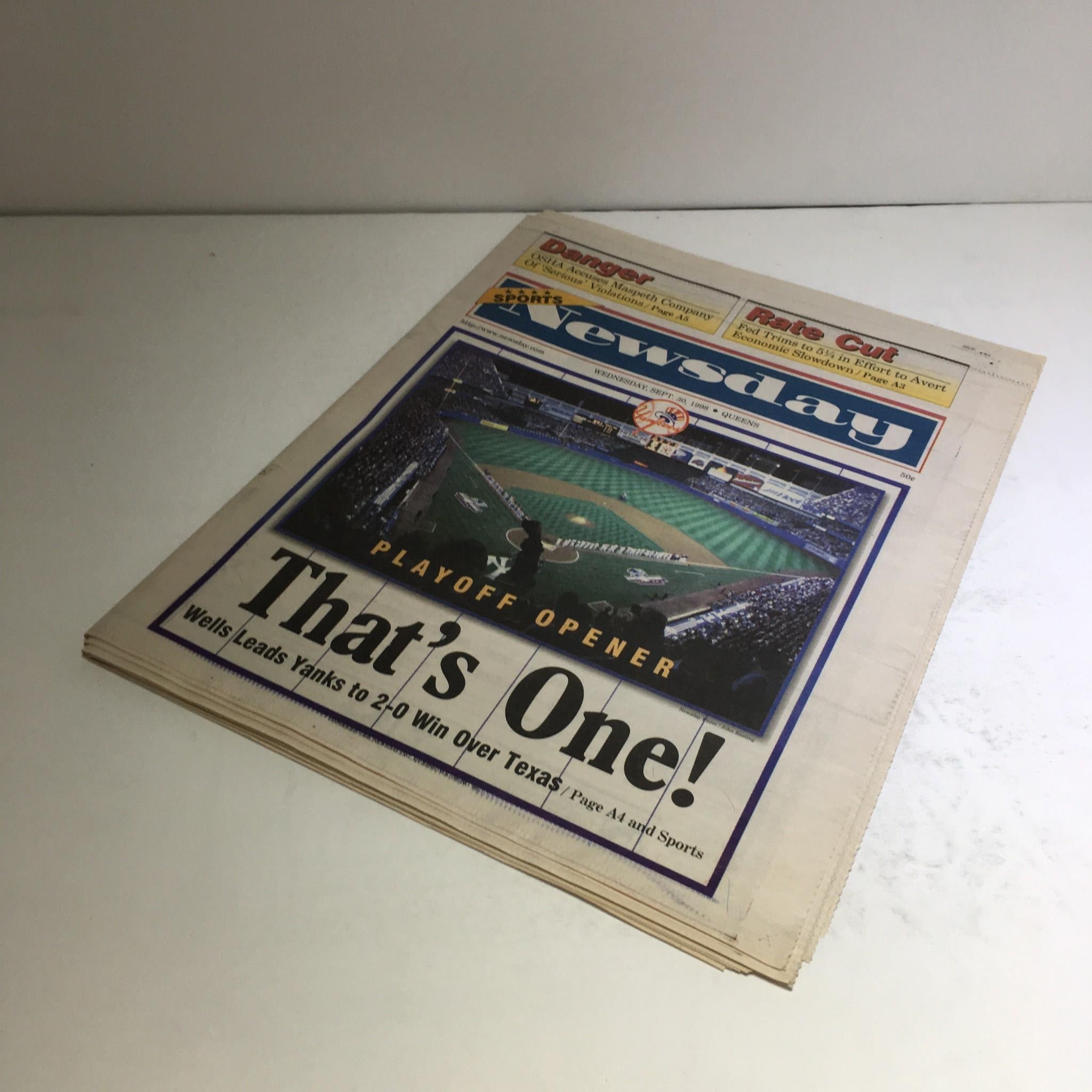 Newsday: Sept 30 1998 That's One Play Off Opener NY New York Yankees Playoffs