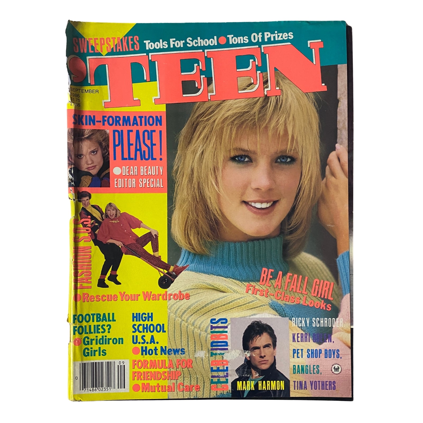 'Teen Magazine September 1986 Tina Yothers 'A Family Ties' cover featuring vibrant colors and various articles on fashion and beauty.