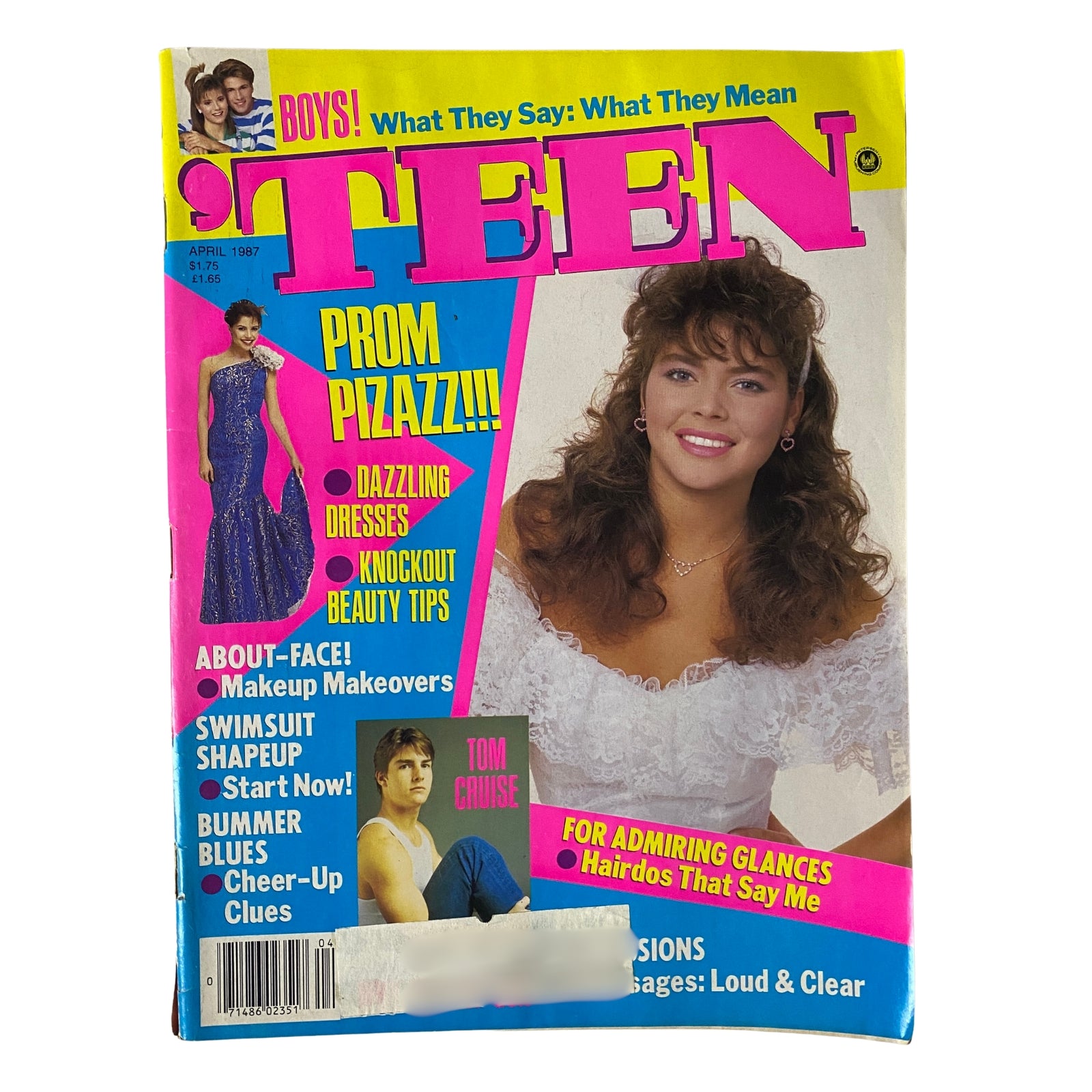 Cover of Teen Magazine April 1987 Vol 31 No. 4 featuring Tom Cruise and vibrant prom fashion highlights.
