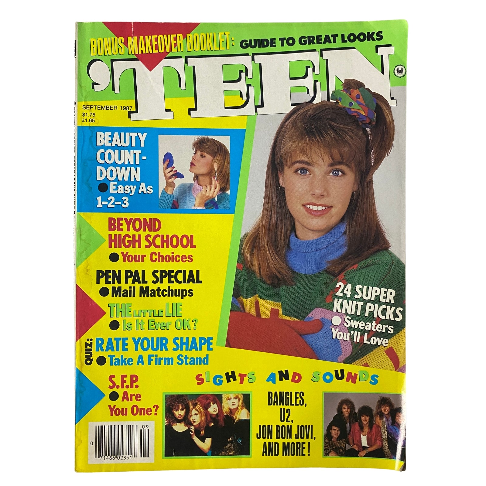 Teen Magazine September 1987 Vol. 31 No. 9 cover featuring the title, bonus makeover booklet, and visuals of featured content including The Bangles, U2, and Jon Bon Jovi.