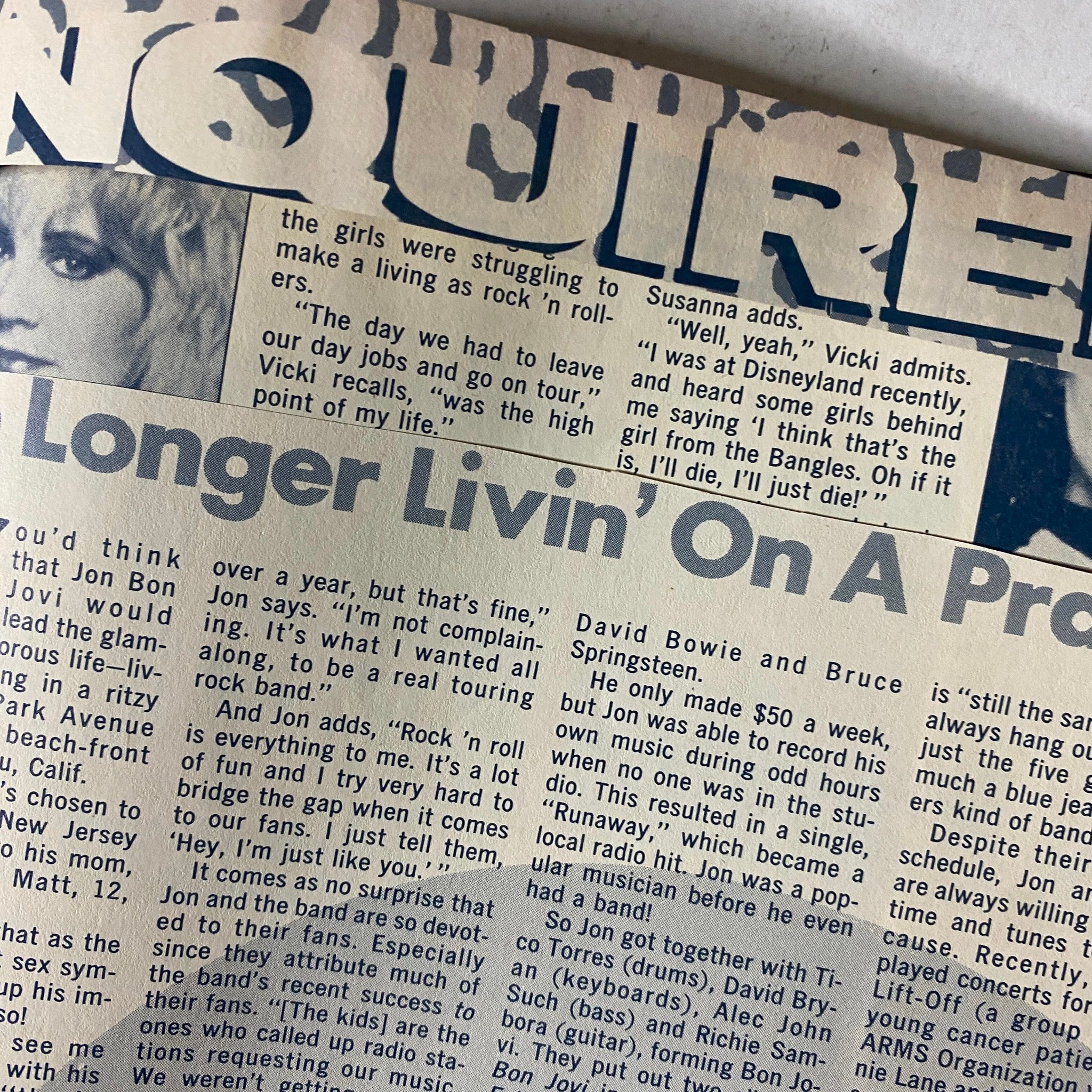 Article excerpt from Teen Magazine September 1987 Vol 31 No 9 featuring Jon Bon Jovi, discussing his experiences and thoughts on the music industry amidst challenges, along with a glimpse of his career trajectory.