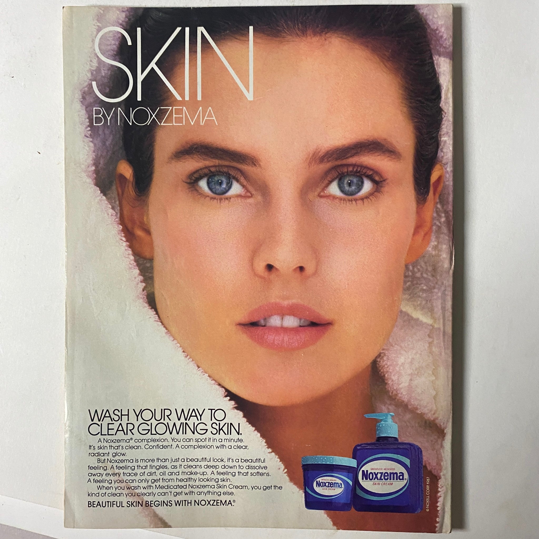 Cover advertisement for Noxzema from Teen Magazine September 1987 Vol 31 No 9, featuring a stunning model with glowing skin, promoting clear skin care solutions.